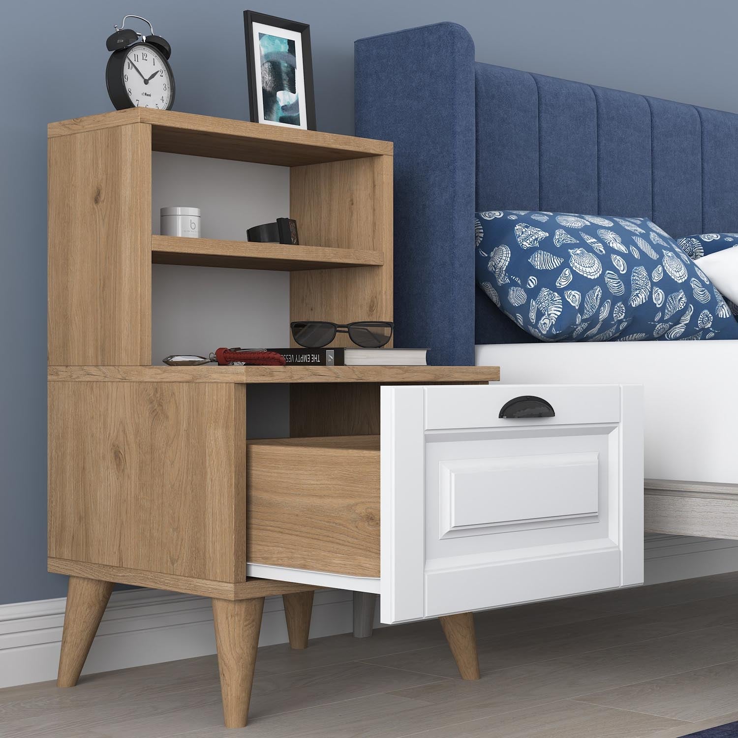 BD105 - 2786 - Walnut in Walnuss Weiss präsentiert im Onlineshop von KAQTU Design AG. Nachttisch ist von Hanah Home