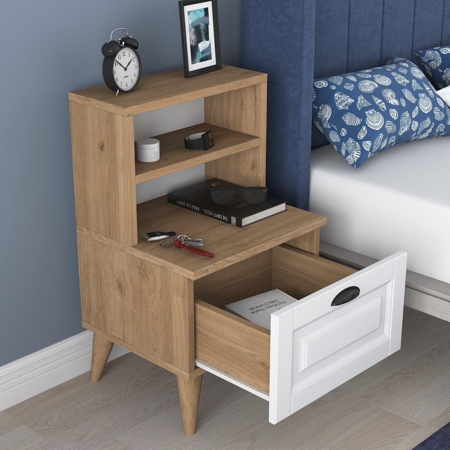 BD105 - 2786 - Walnut in Walnuss Weiss präsentiert im Onlineshop von KAQTU Design AG. Nachttisch ist von Hanah Home