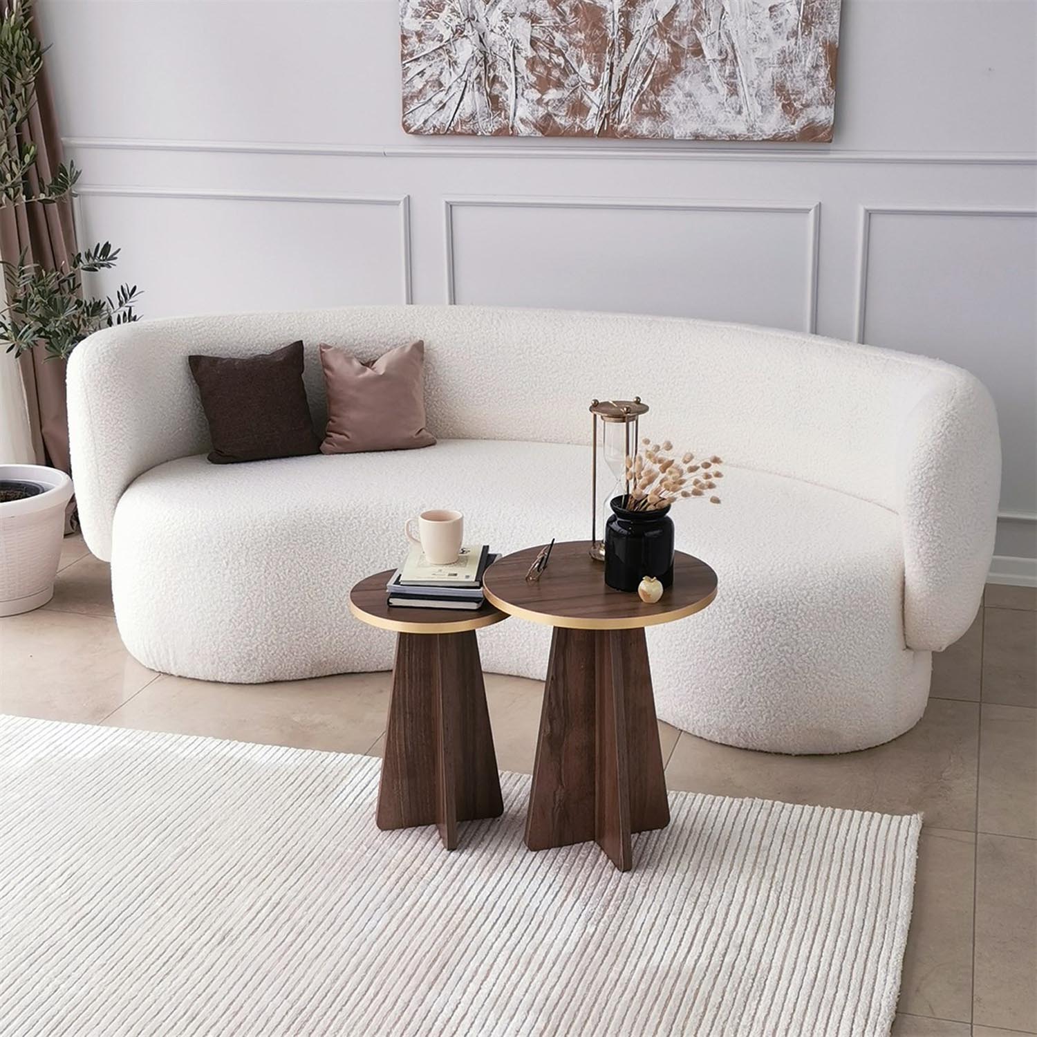 Mushroom 2 - Gold, Walnut in Gold
 Walnuss präsentiert im Onlineshop von KAQTU Design AG. Beistelltisch ist von Hanah Home