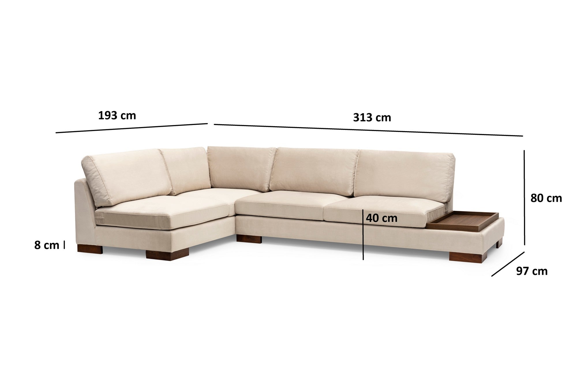 Tulip Corner Left With Pouf - Beige in Beige präsentiert im Onlineshop von KAQTU Design AG. Ecksofa ist von Atelier Del Sofa