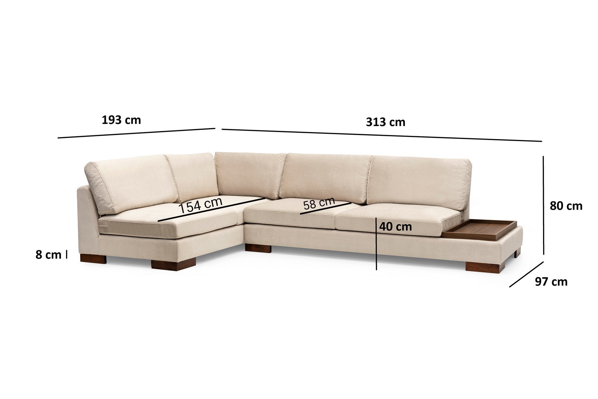 Tulip Corner Left With Pouf - Beige in Beige präsentiert im Onlineshop von KAQTU Design AG. Ecksofa ist von Atelier Del Sofa
