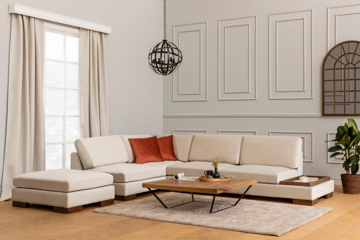 Tulip Corner Left With Pouf - Beige in Beige präsentiert im Onlineshop von KAQTU Design AG. Ecksofa ist von Atelier Del Sofa