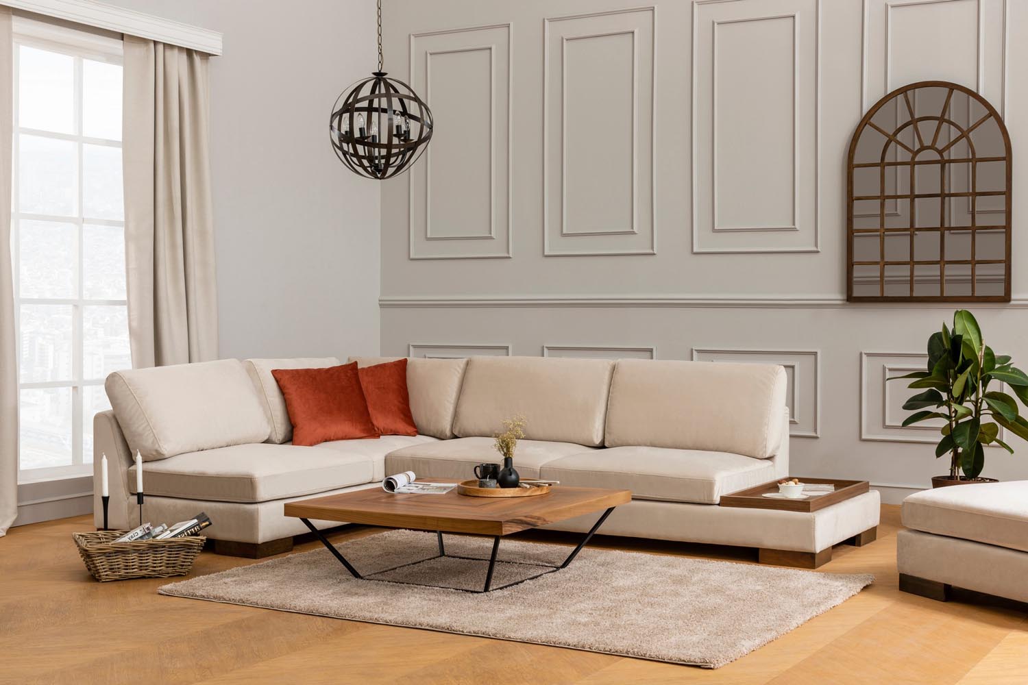 Tulip Corner Left Without Pouf - Beige in Beige präsentiert im Onlineshop von KAQTU Design AG. Ecksofa ist von Atelier Del Sofa