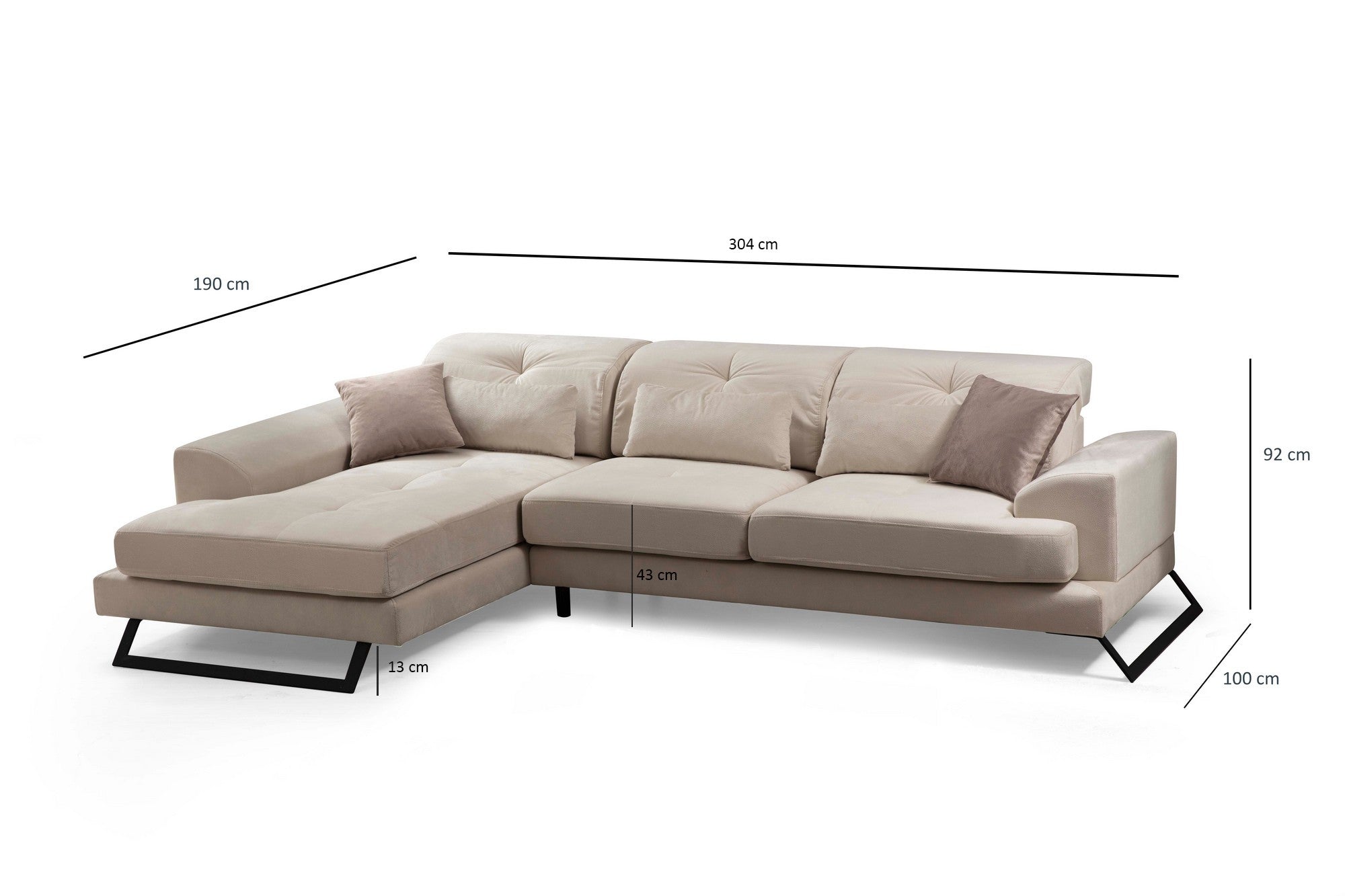 Frido Corner Left (Chl+3R) - Ecru in Ecru präsentiert im Onlineshop von KAQTU Design AG. Ecksofa ist von Atelier Del Sofa