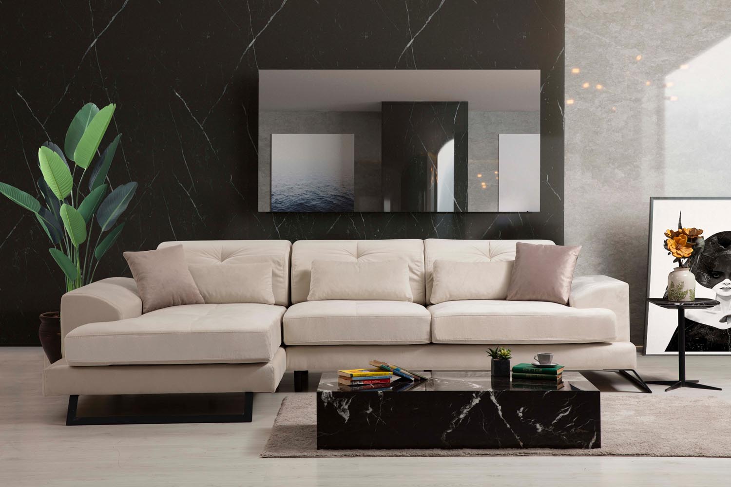 Frido Corner Left (Chl+3R) - Ecru in Ecru präsentiert im Onlineshop von KAQTU Design AG. Ecksofa ist von Atelier Del Sofa