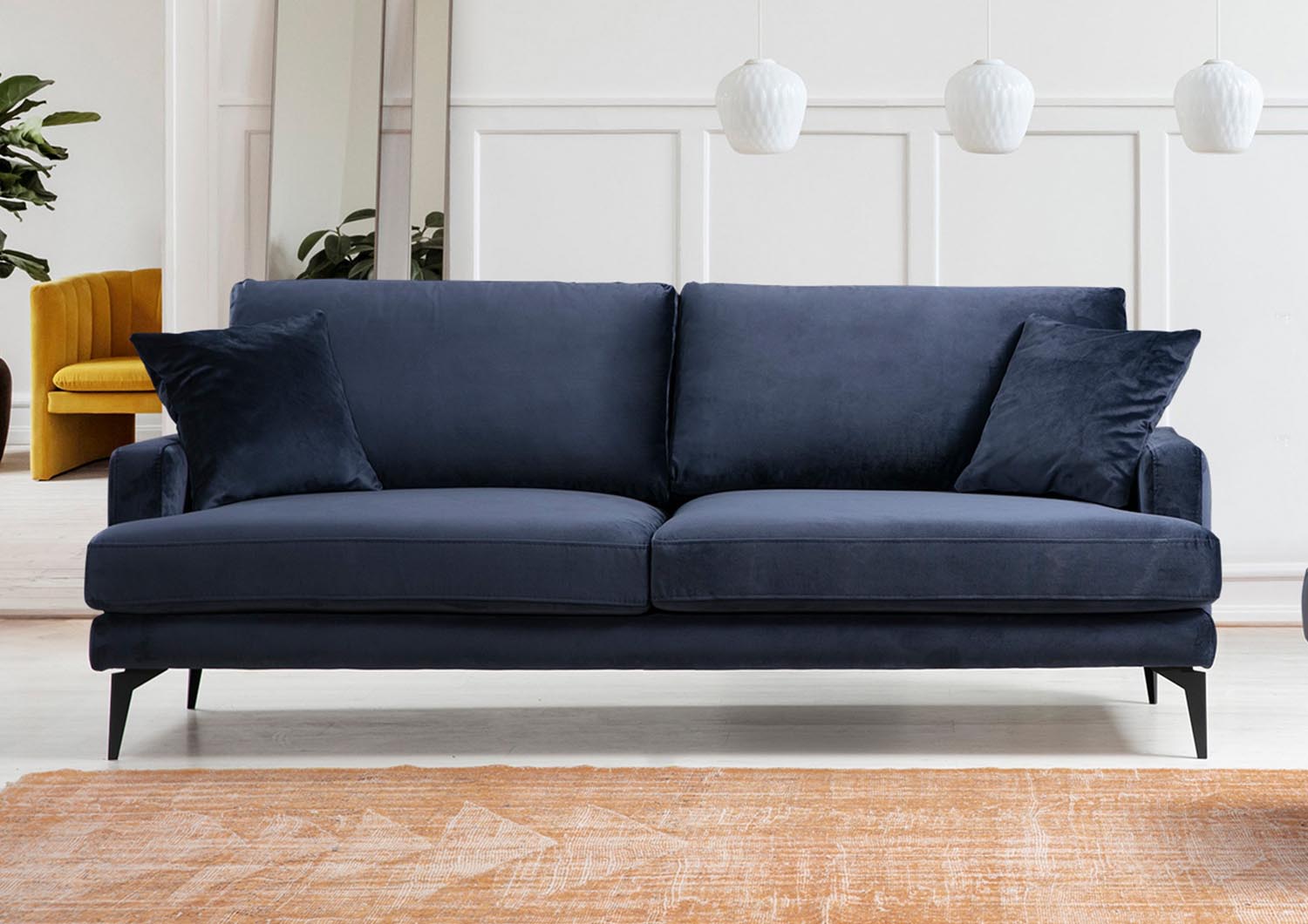 Papira 3 Seater - Navy Blue in Marineblau präsentiert im Onlineshop von KAQTU Design AG. 3er Sofa ist von Atelier Del Sofa