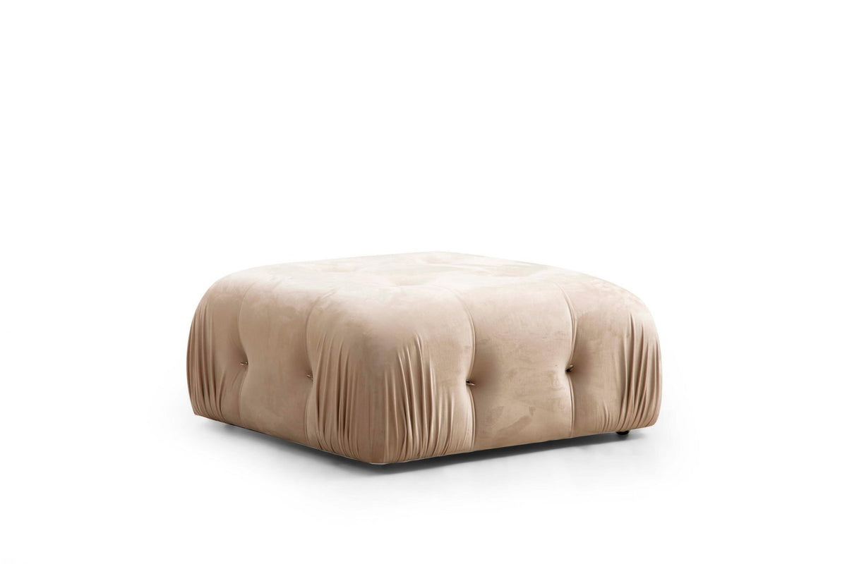 Bubble Pouf Tuffet in Creme von Atelier Del Sofa, runde Form, Polyesterbezug, Gestell aus Buchenholz, schwarze Kunststoffbeine, 95x45 cm