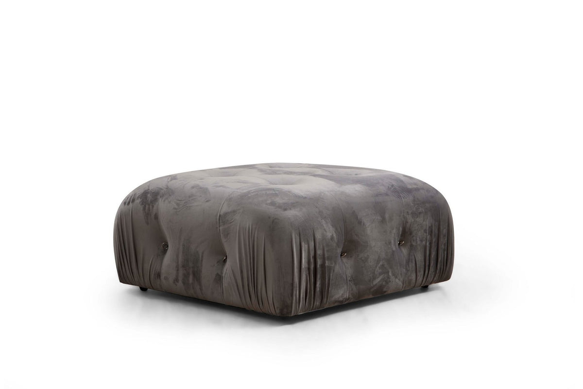 Grauer Bubble Pouf Tuffet von Atelier Del Sofa mit Polyesterbezug, Buchenholzgestell und schwarzen Kunststoffbeinen, runde Form