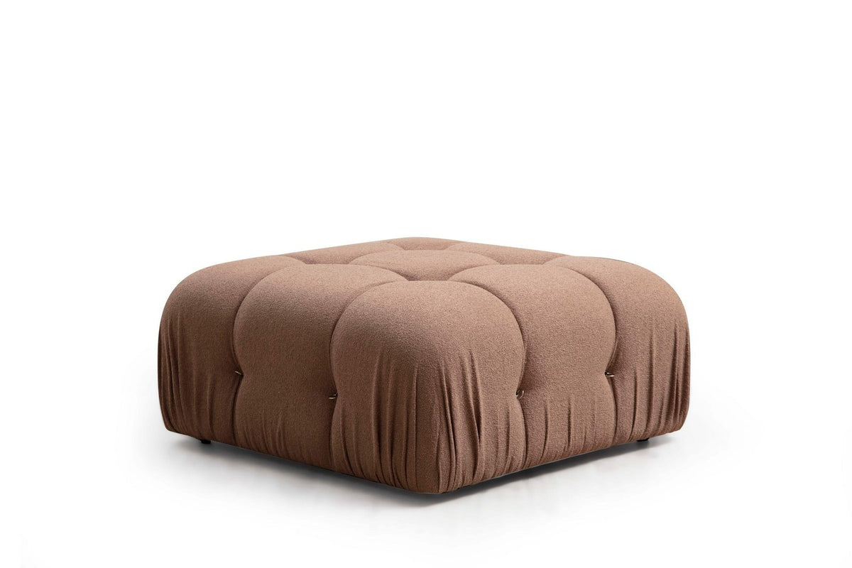 Runder Pouf Bubble Pouf Tuffet in Braun mit Polyesterbezug, Buchenholzgestell und schwarzen Kunststoffbeinen, Höhe 45 cm