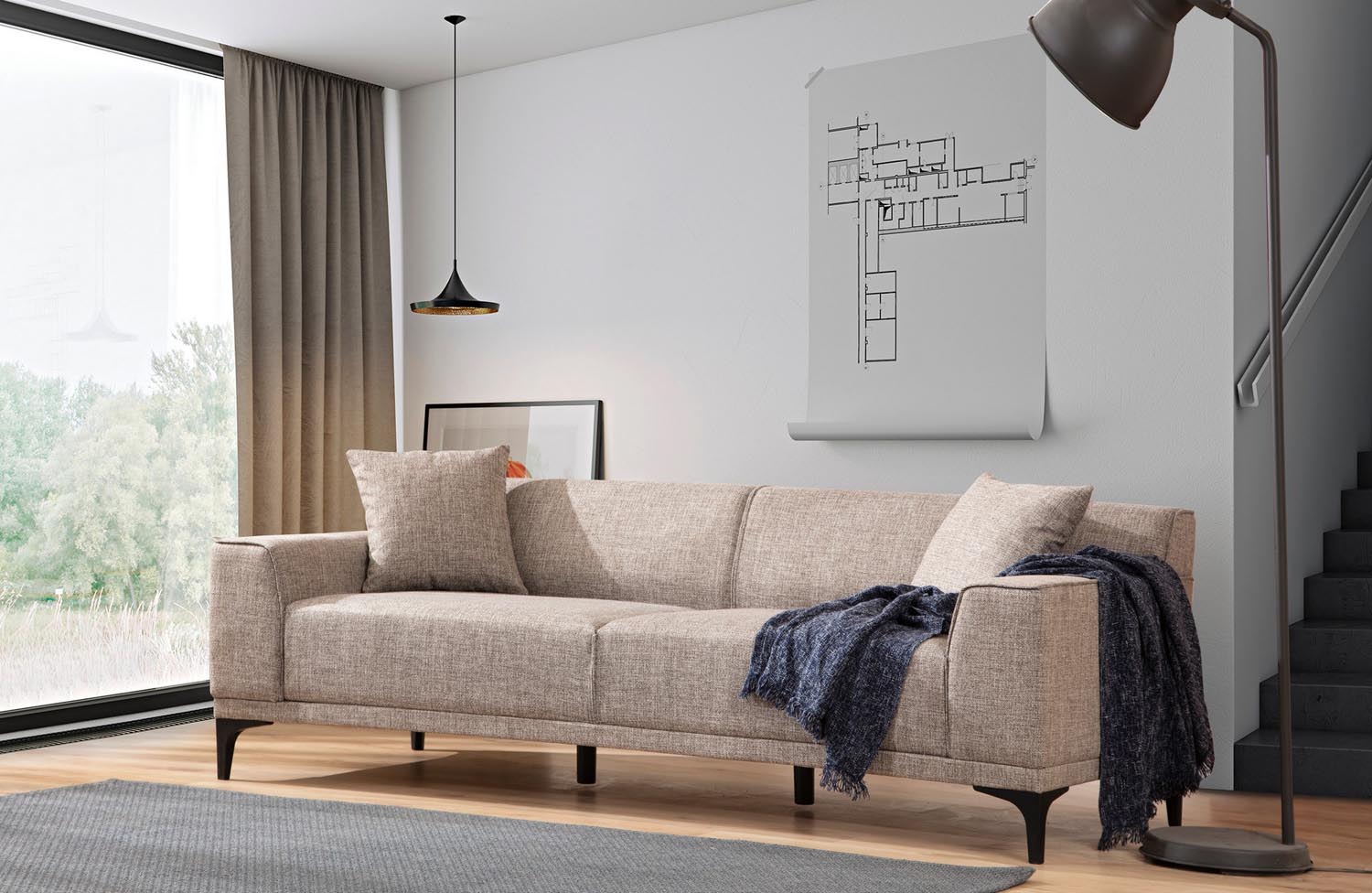 Petra 3 - Fawn in Reh präsentiert im Onlineshop von KAQTU Design AG. 3er Sofa ist von Atelier Del Sofa