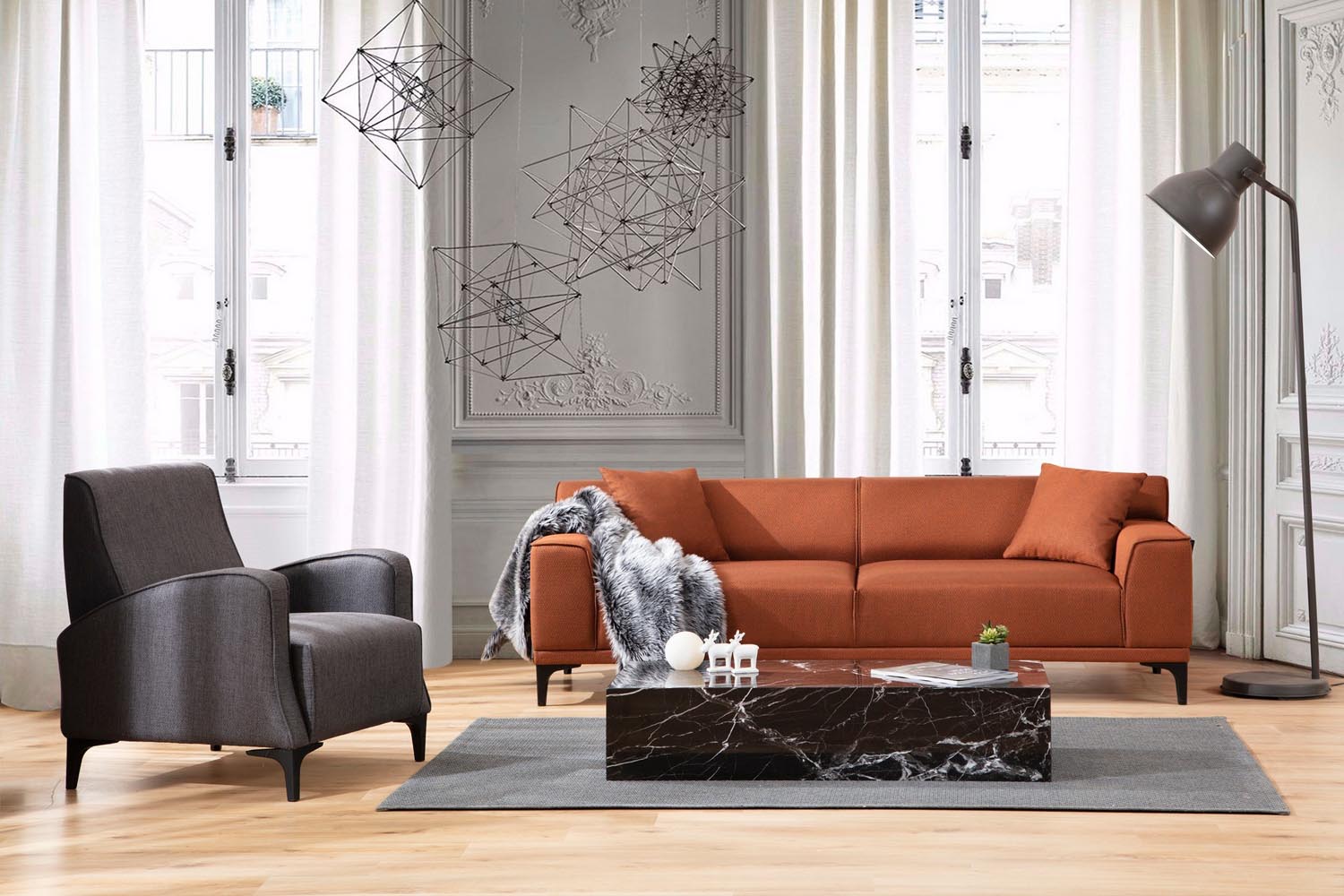 Petra 3 - Orange in Orange präsentiert im Onlineshop von KAQTU Design AG. 3er Sofa ist von Atelier Del Sofa