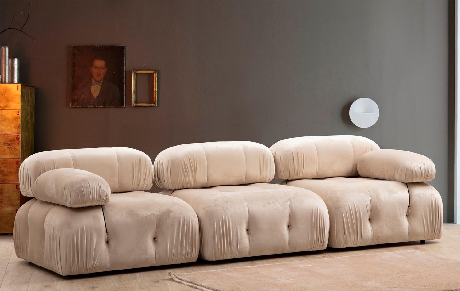 Bubble 3 Seater ( L1-O1-1R) - Velvet in Sahne präsentiert im Onlineshop von KAQTU Design AG. 3er Sofa ist von Atelier Del Sofa