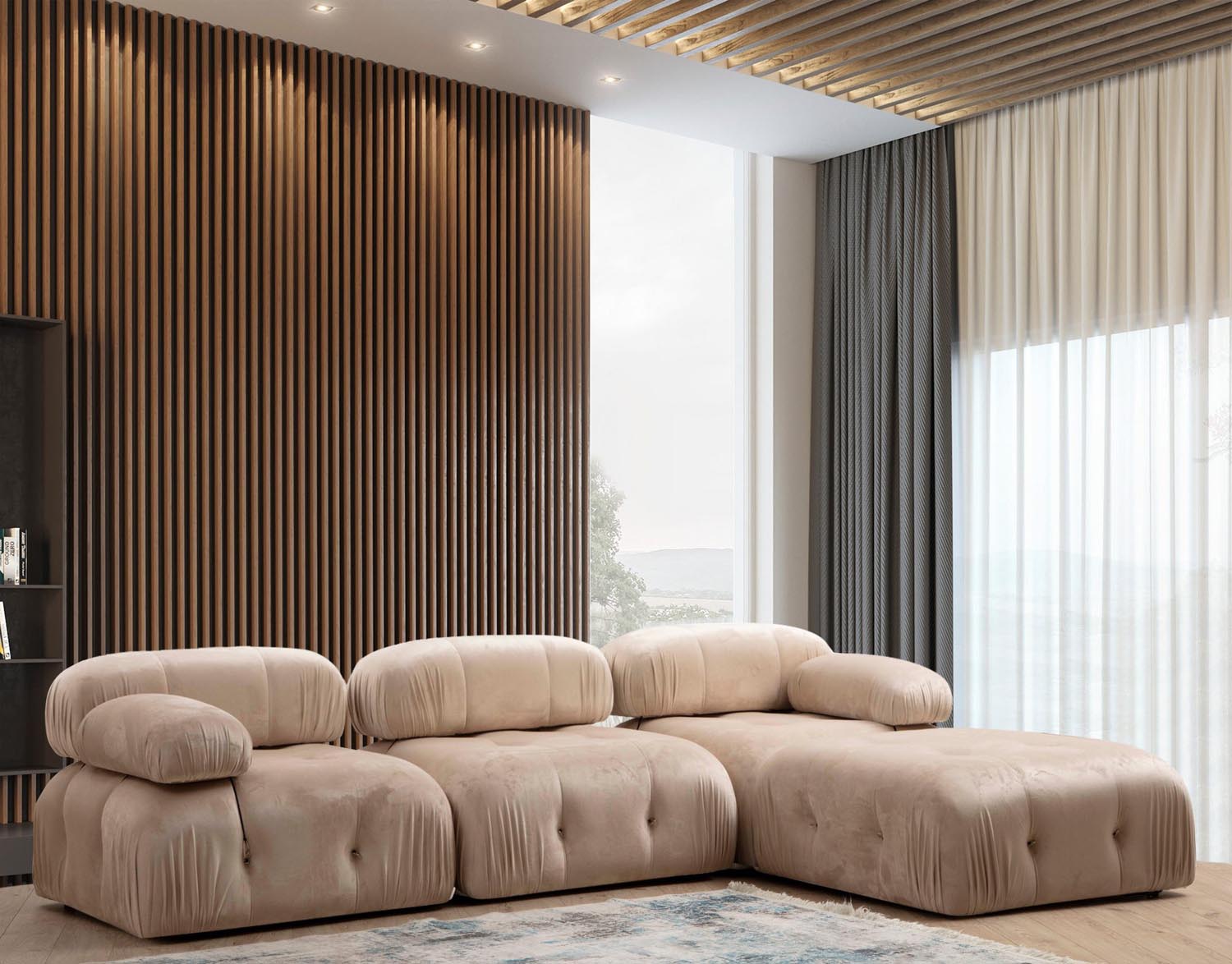 Bubble Corner ( L1-O1-1R -Puf) - Cream in Sahne präsentiert im Onlineshop von KAQTU Design AG. Ecksofa ist von Atelier Del Sofa