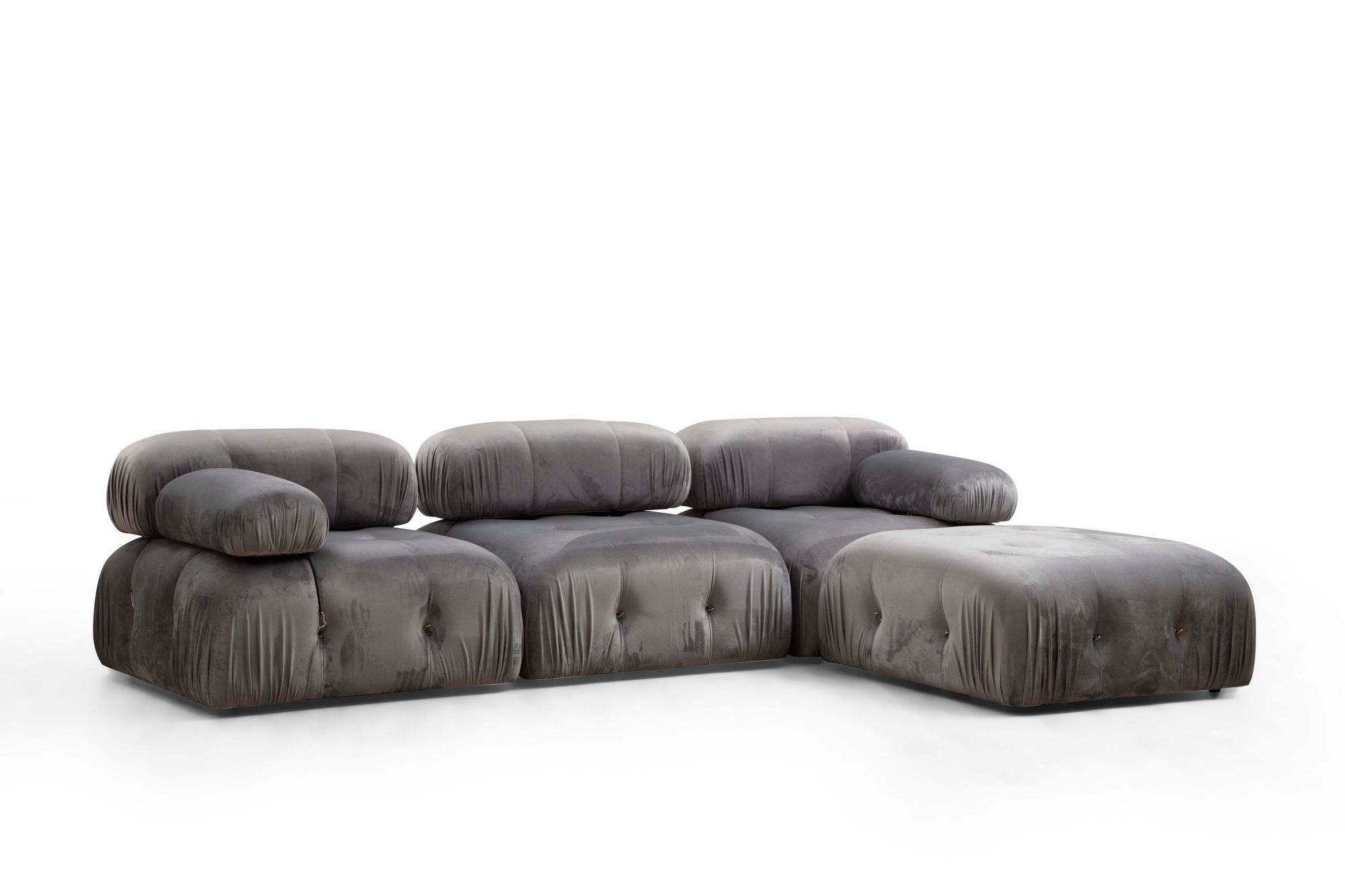 Bubble Corner ( L1-O1-1R -Puf) - Grey in Grau präsentiert im Onlineshop von KAQTU Design AG. Ecksofa ist von Atelier Del Sofa