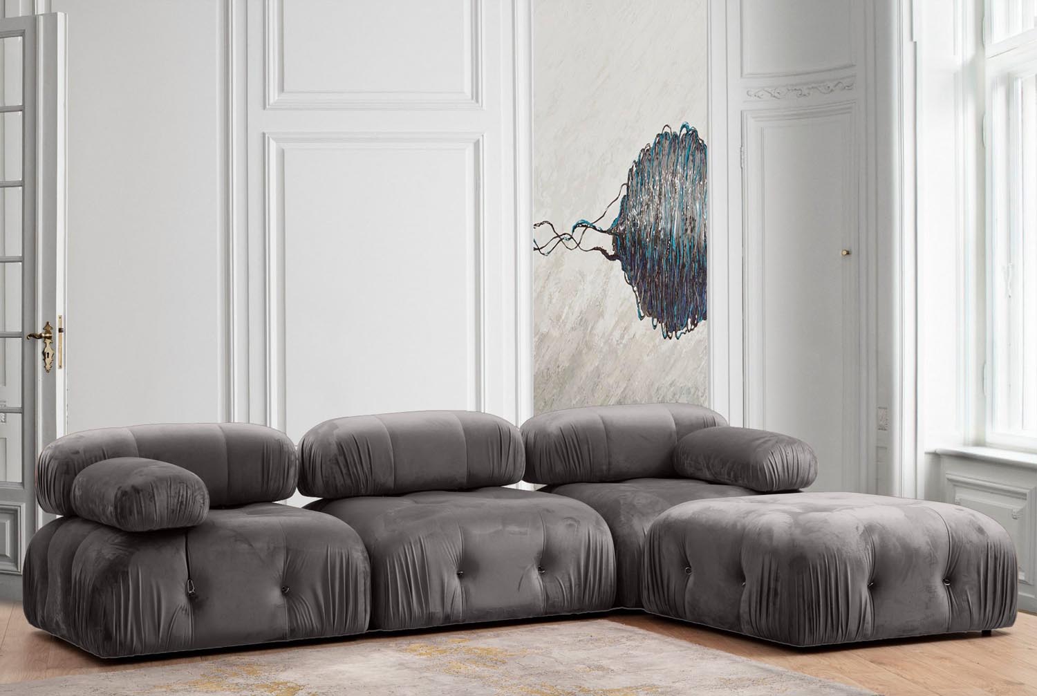 Bubble Corner ( L1-O1-1R -Puf) - Grey in Grau präsentiert im Onlineshop von KAQTU Design AG. Ecksofa ist von Atelier Del Sofa