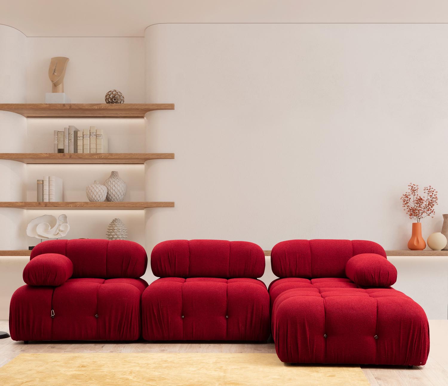 Bubble Corner ( L1-O1-1R -Puf) - Red in Rot präsentiert im Onlineshop von KAQTU Design AG. Ecksofa ist von Atelier Del Sofa