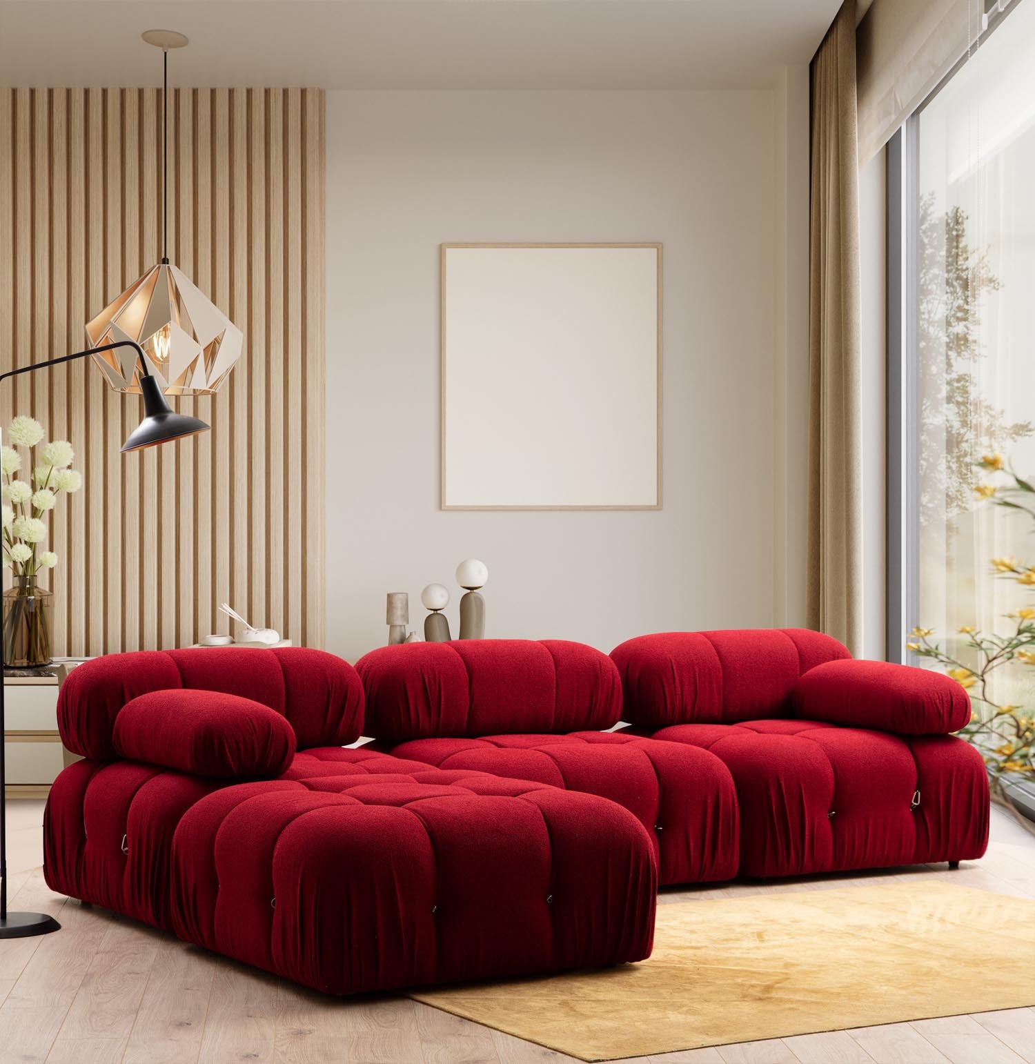 Bubble Corner ( L1-O1-1R -Puf) - Red in Rot präsentiert im Onlineshop von KAQTU Design AG. Ecksofa ist von Atelier Del Sofa