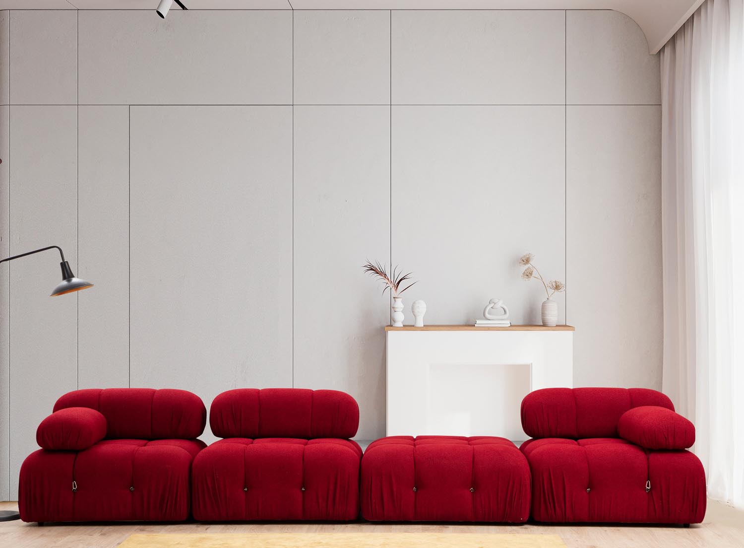 Bubble Corner ( L1-O1-1R -Puf) - Red in Rot präsentiert im Onlineshop von KAQTU Design AG. Ecksofa ist von Atelier Del Sofa