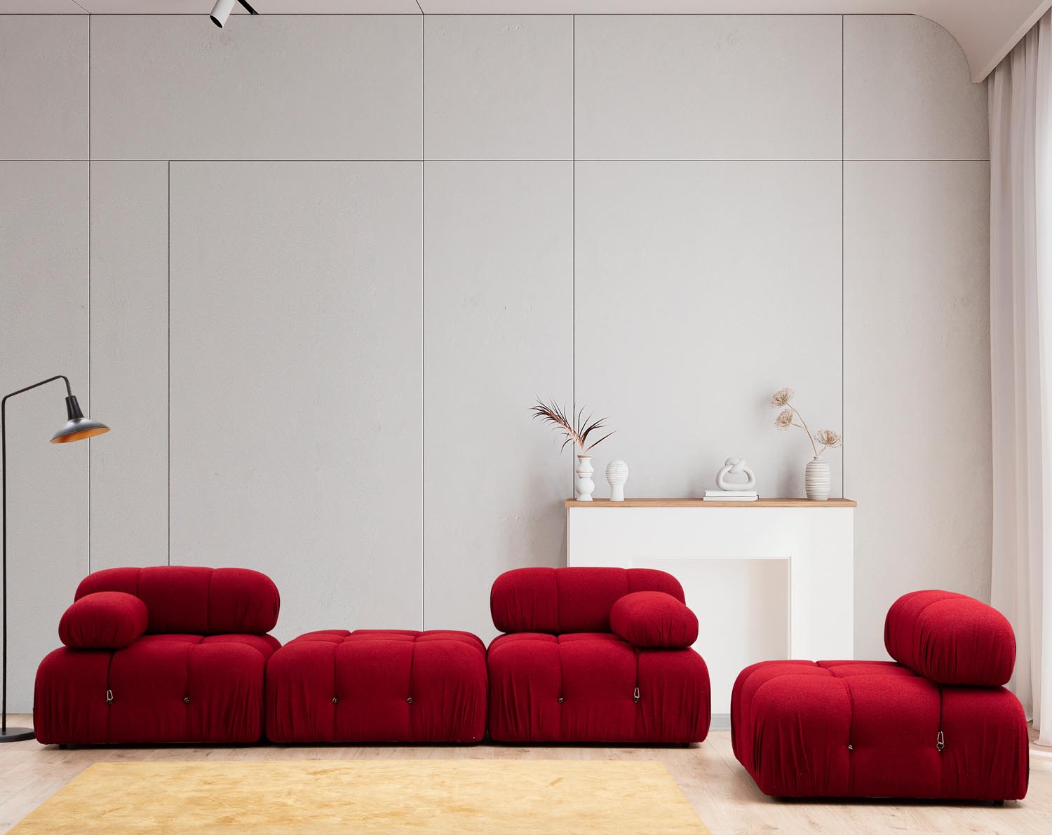 Bubble Corner ( L1-O1-1R -Puf) - Red in Rot präsentiert im Onlineshop von KAQTU Design AG. Ecksofa ist von Atelier Del Sofa
