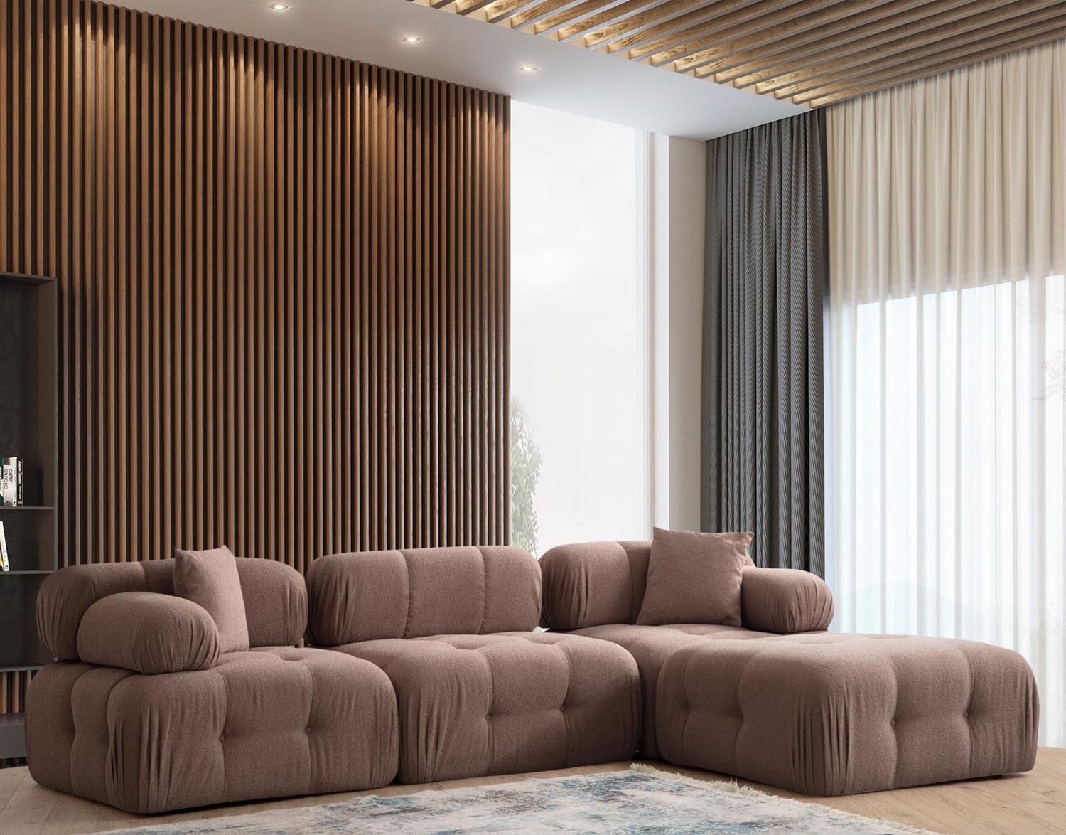 Doblo 3 Seater with Pouffe ( L1-O1-1R-Pouffe) - Cappuccino in Cappuccino präsentiert im Onlineshop von KAQTU Design AG. Ecksofa ist von Atelier Del Sofa