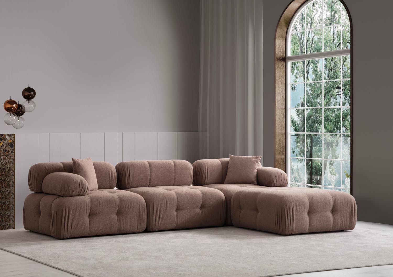 Doblo 3 Seater with Pouffe ( L1-O1-1R-Pouffe) - Cappuccino in Cappuccino präsentiert im Onlineshop von KAQTU Design AG. Ecksofa ist von Atelier Del Sofa
