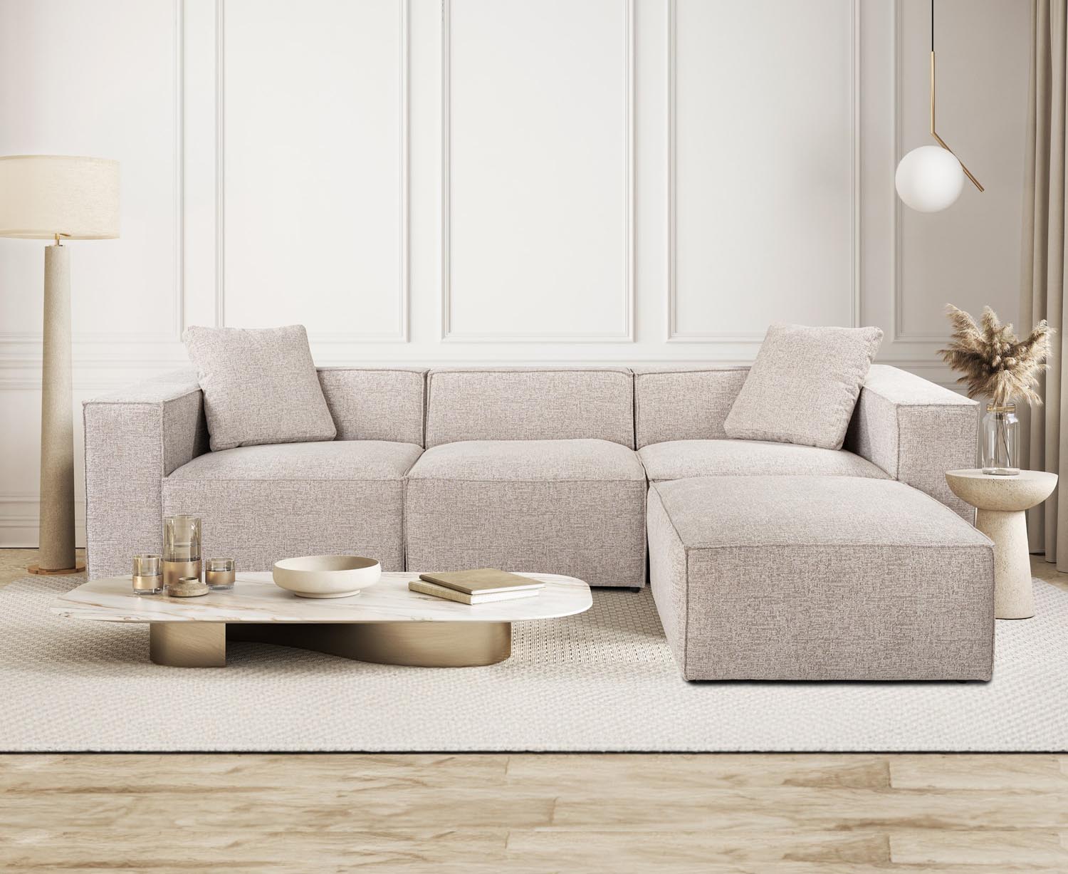 Lora (L1-O1-1R-POUFFE ) - Mocha in Mokka präsentiert im Onlineshop von KAQTU Design AG. Ecksofa ist von Atelier Del Sofa