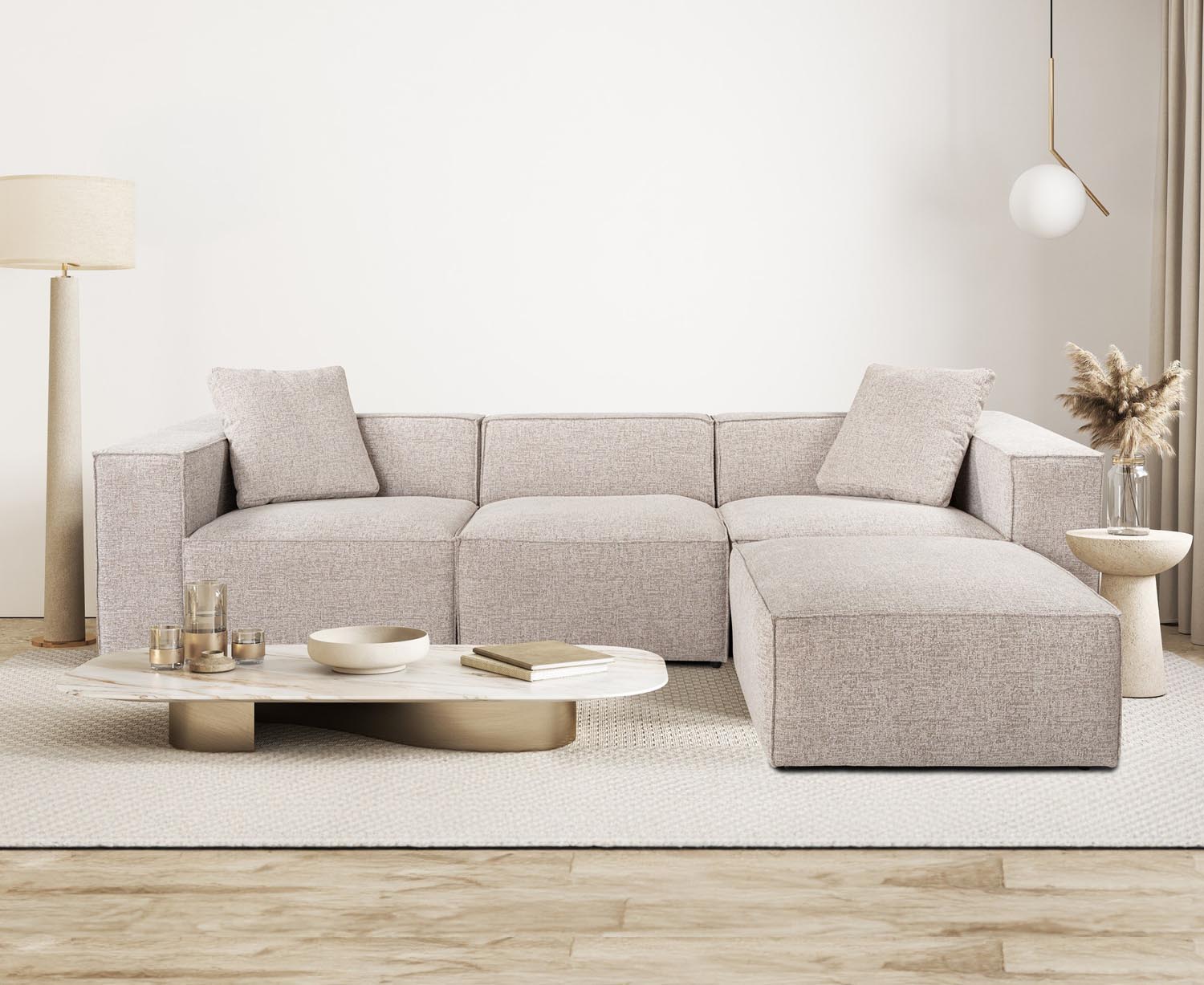 Lora (L1-O1-1R-POUFFE ) - Mocha in Mokka präsentiert im Onlineshop von KAQTU Design AG. Ecksofa ist von Atelier Del Sofa