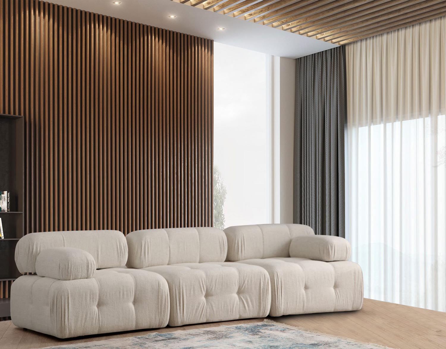 Doblo 3 Seater ( L1-O1-1R) - Cream Bouclette in Sahne präsentiert im Onlineshop von KAQTU Design AG. 3er Sofa ist von Atelier Del Sofa