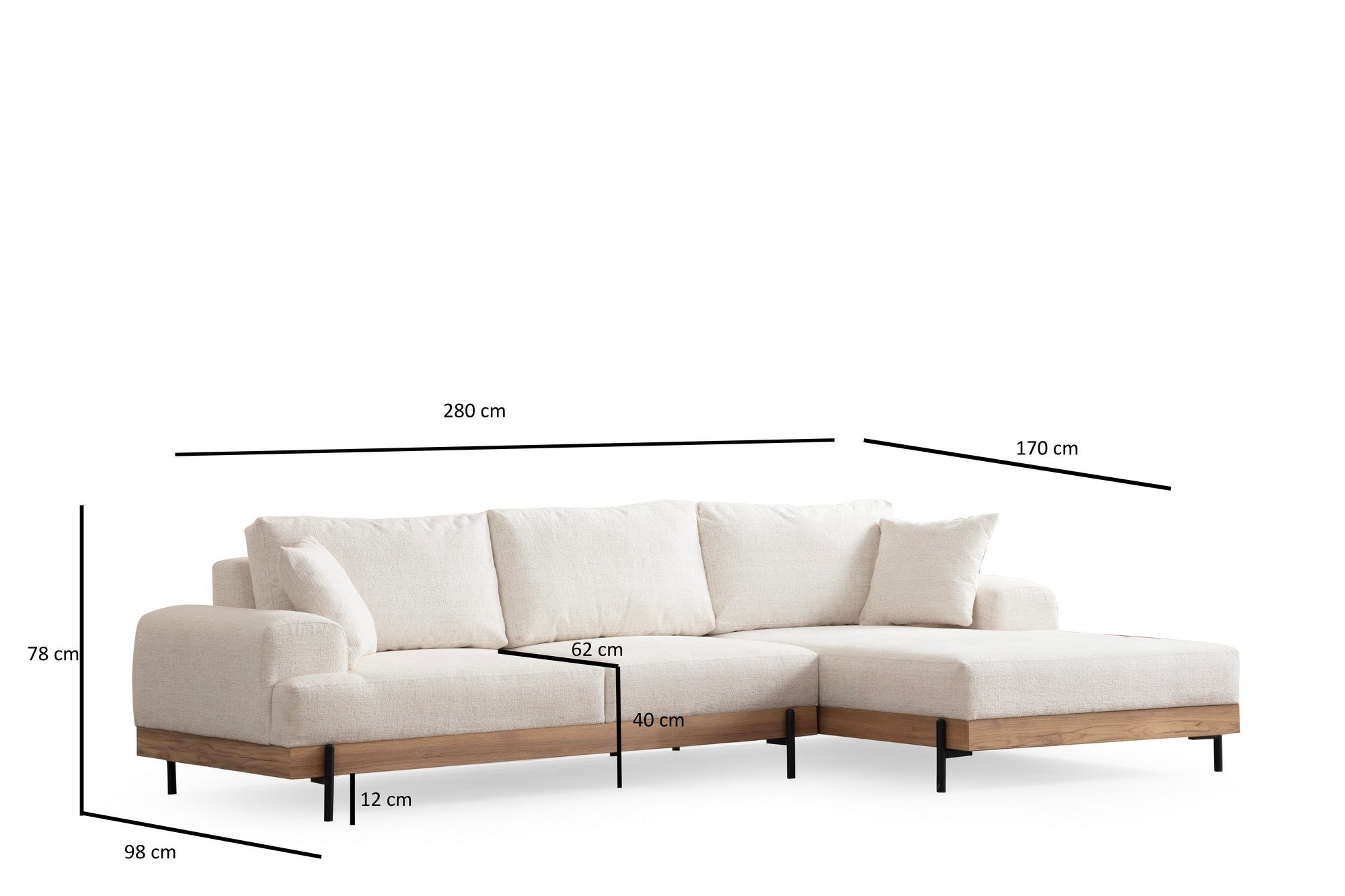 Eti Oak Right - White in Weiss präsentiert im Onlineshop von KAQTU Design AG. Ecksofa ist von Atelier Del Sofa