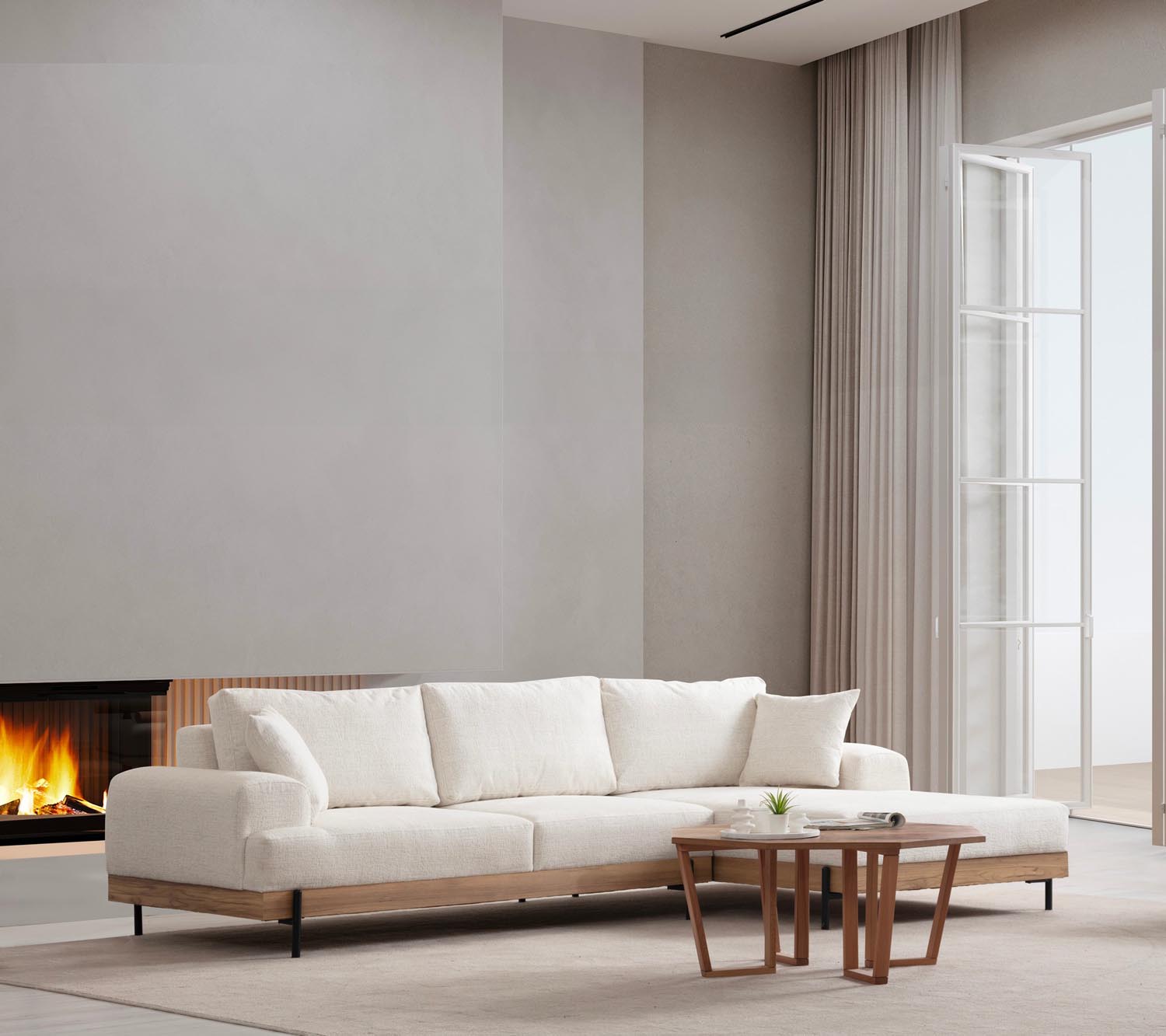 Eti Oak Right - White in Weiss präsentiert im Onlineshop von KAQTU Design AG. Ecksofa ist von Atelier Del Sofa