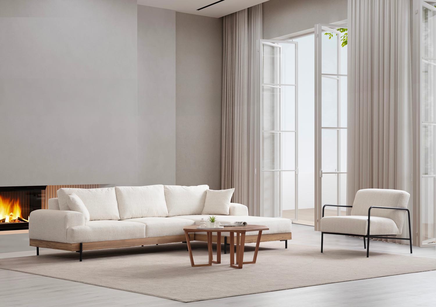 Eti Oak Right - White in Weiss präsentiert im Onlineshop von KAQTU Design AG. Ecksofa ist von Atelier Del Sofa