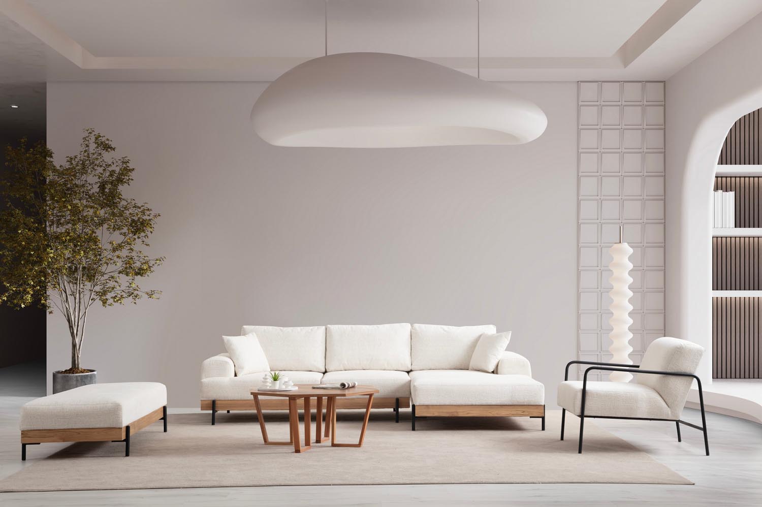 Eti Oak Right - White in Weiss präsentiert im Onlineshop von KAQTU Design AG. Ecksofa ist von Atelier Del Sofa