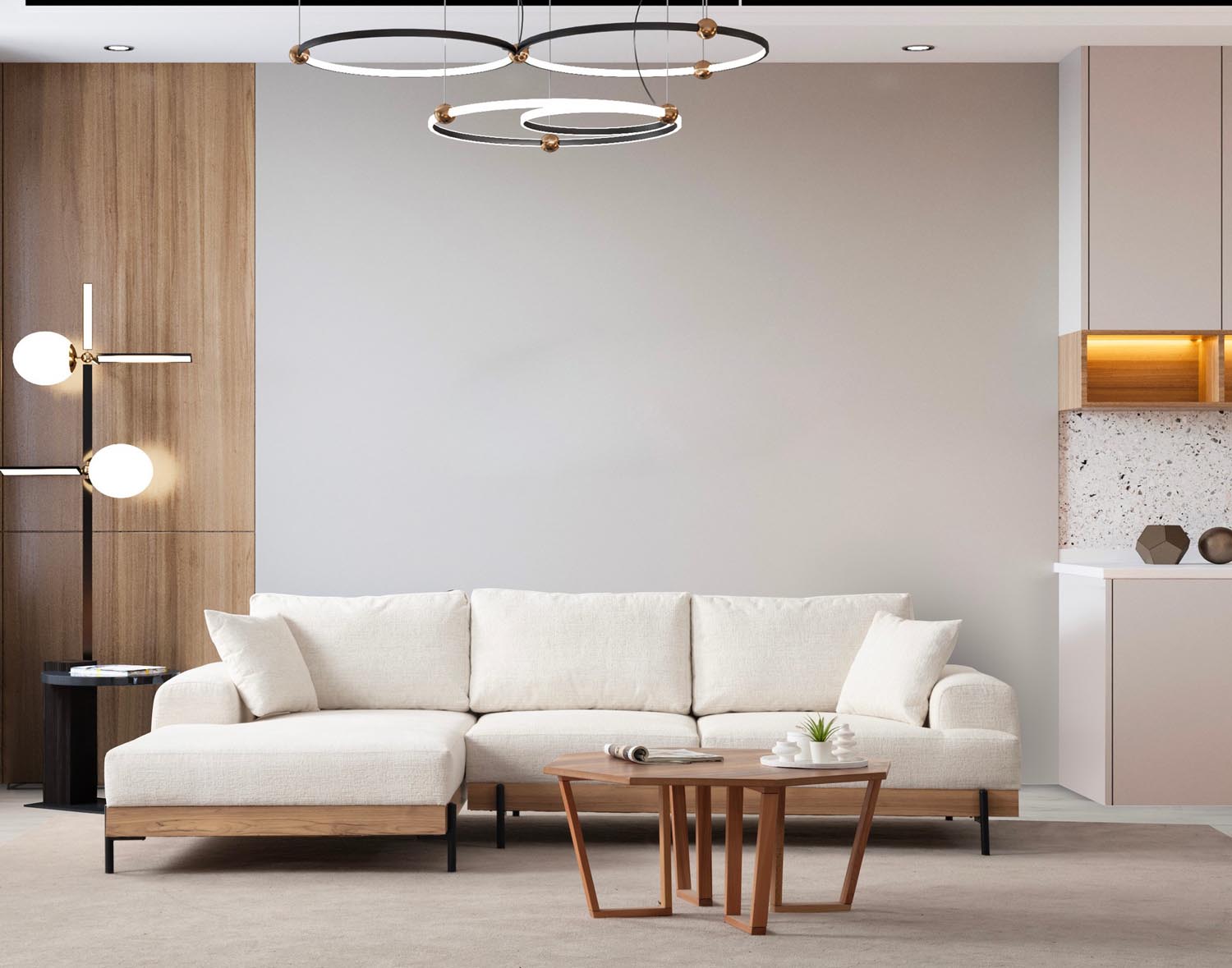 Eti Oak Left - White in Weiss präsentiert im Onlineshop von KAQTU Design AG. Ecksofa ist von Atelier Del Sofa