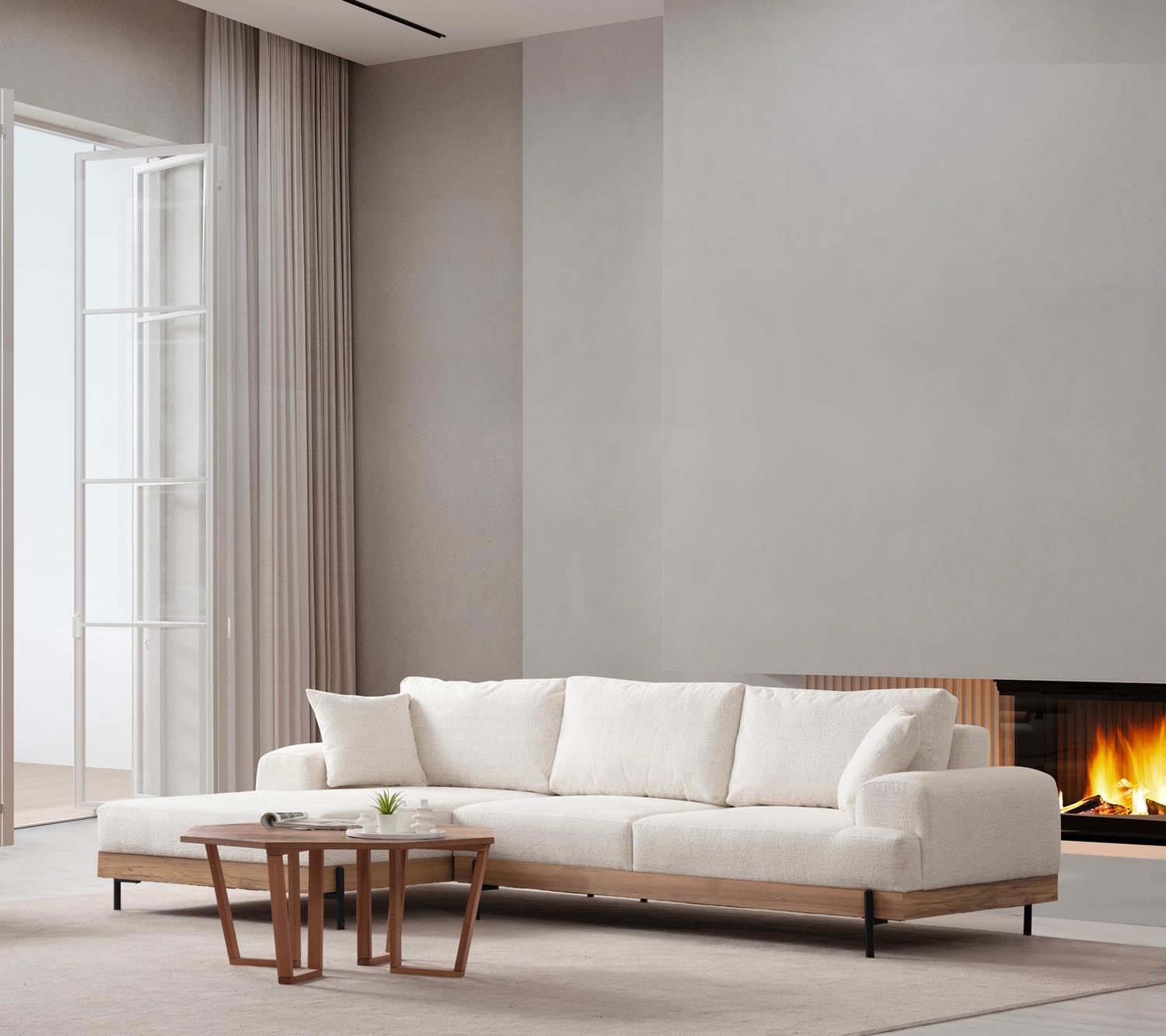 Eti Oak Left - White in Weiss präsentiert im Onlineshop von KAQTU Design AG. Ecksofa ist von Atelier Del Sofa