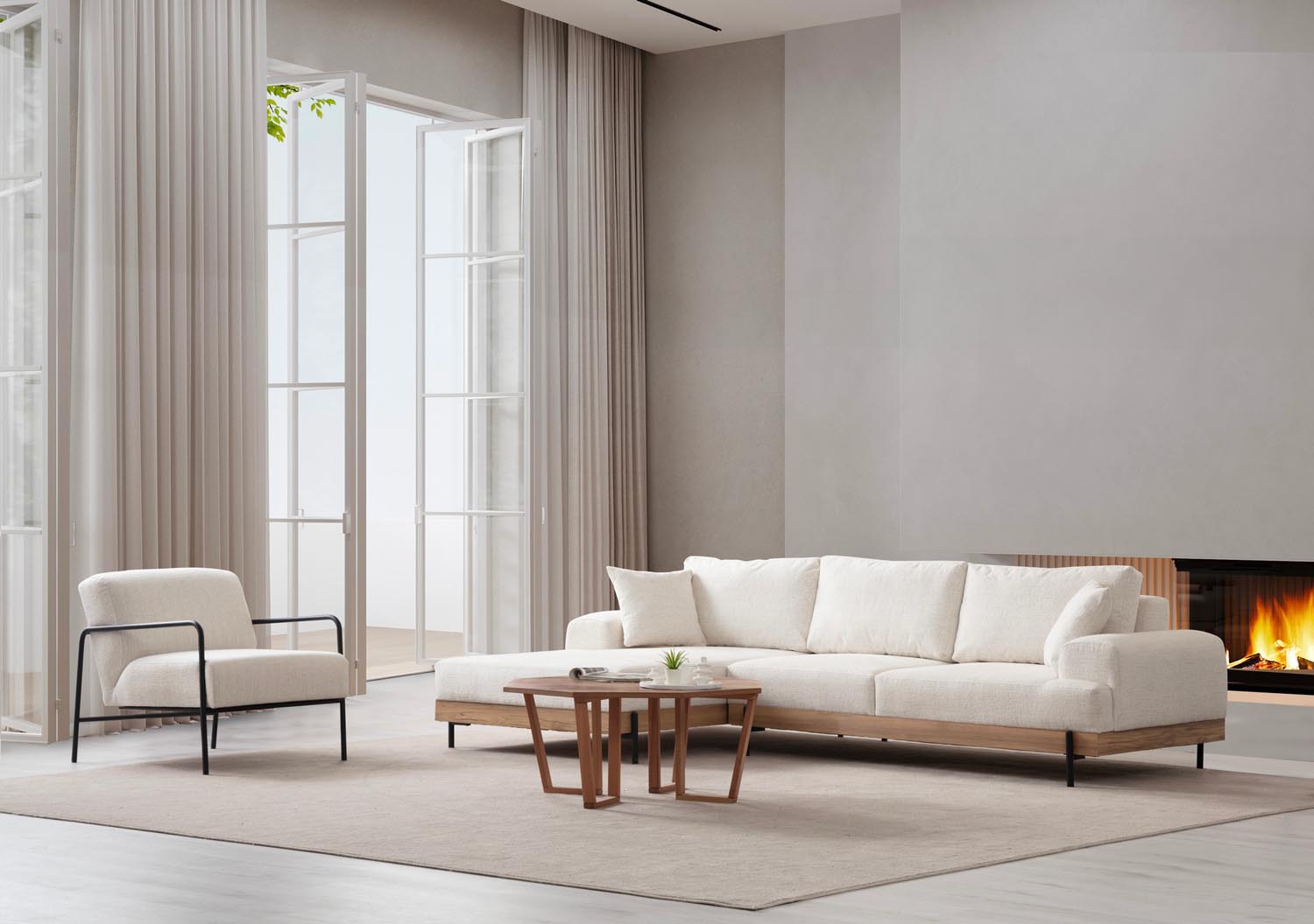 Eti Oak Left - White in Weiss präsentiert im Onlineshop von KAQTU Design AG. Ecksofa ist von Atelier Del Sofa