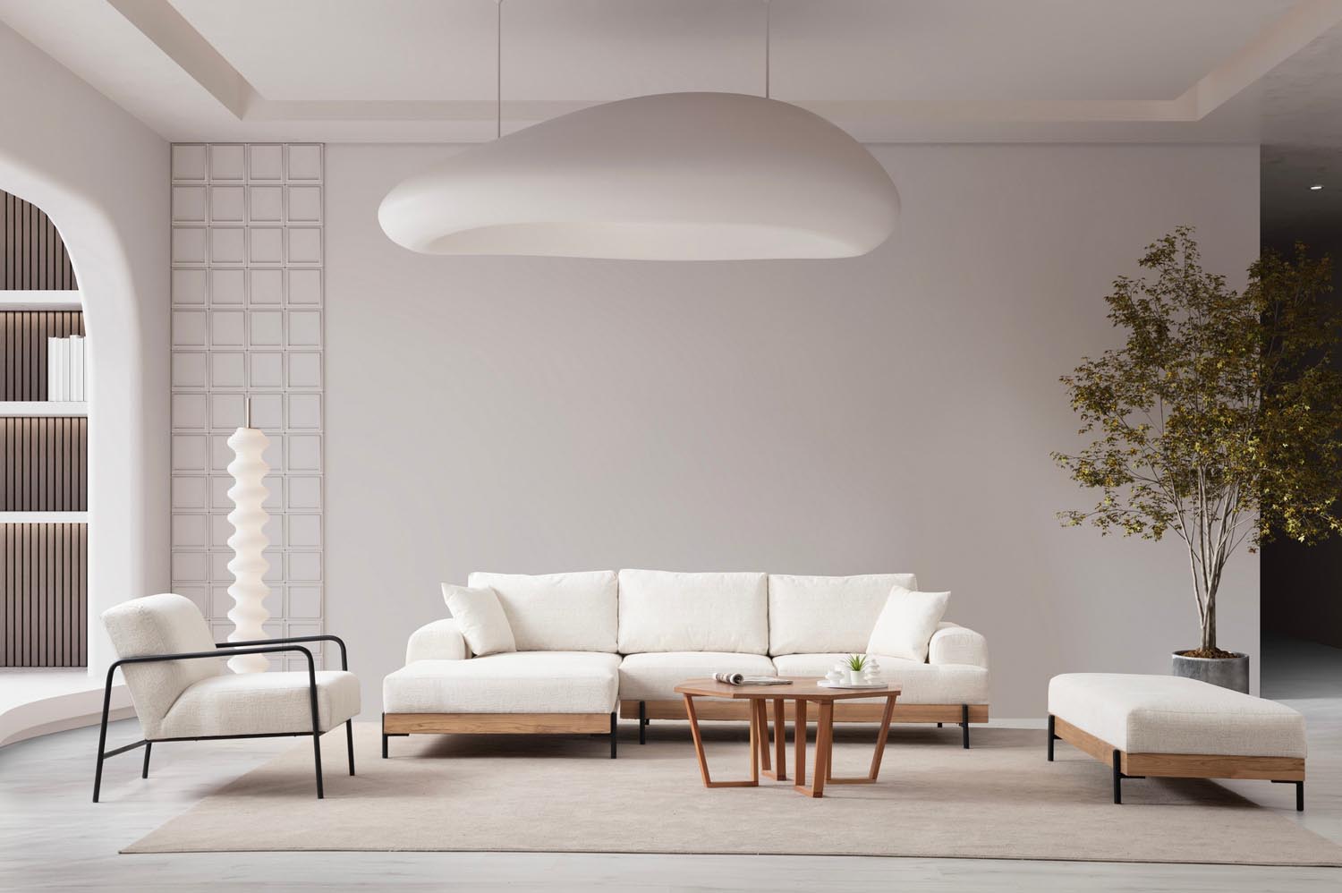 Eti Oak Left - White in Weiss präsentiert im Onlineshop von KAQTU Design AG. Ecksofa ist von Atelier Del Sofa