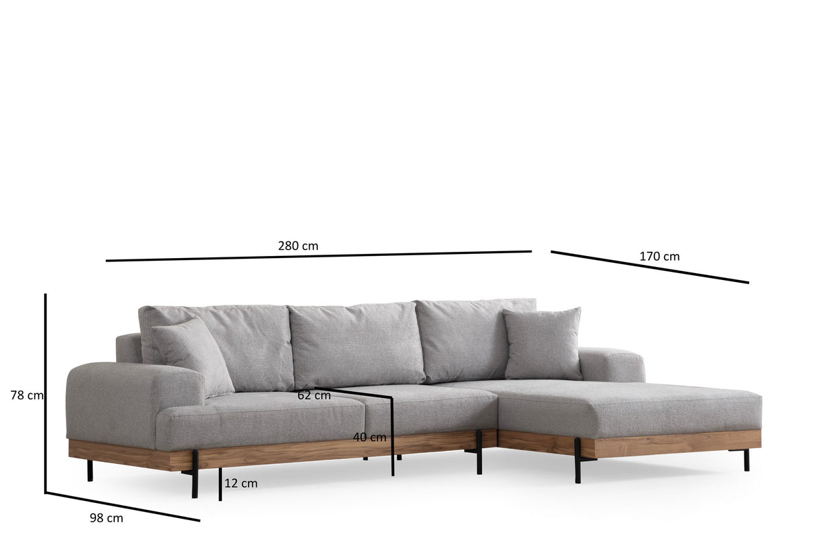 Eti Oak Right Ecksofa - Grau in Grau präsentiert im Onlineshop von KAQTU Design AG. L-Sofa rechts ist von Atelier Del Sofa