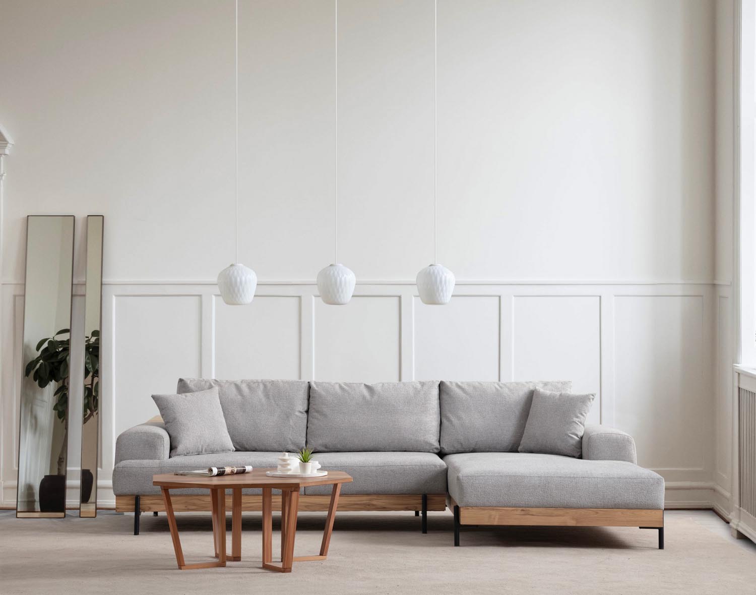 Eti Oak Right - Grey in Grau präsentiert im Onlineshop von KAQTU Design AG. Ecksofa ist von Atelier Del Sofa