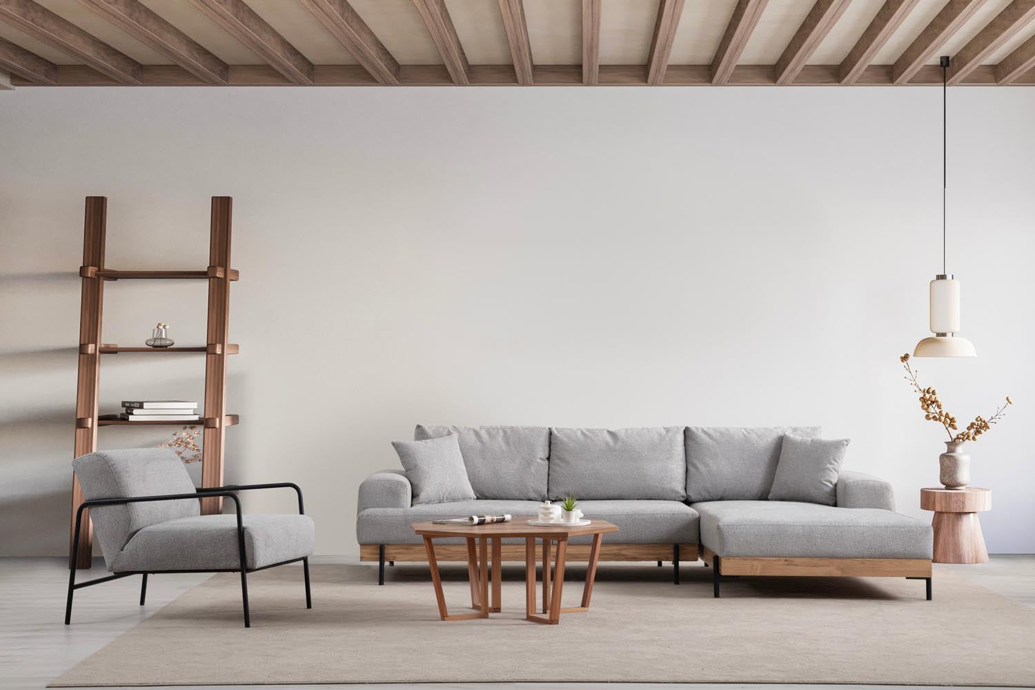 Eti Oak Right - Grey in Grau präsentiert im Onlineshop von KAQTU Design AG. Ecksofa ist von Atelier Del Sofa