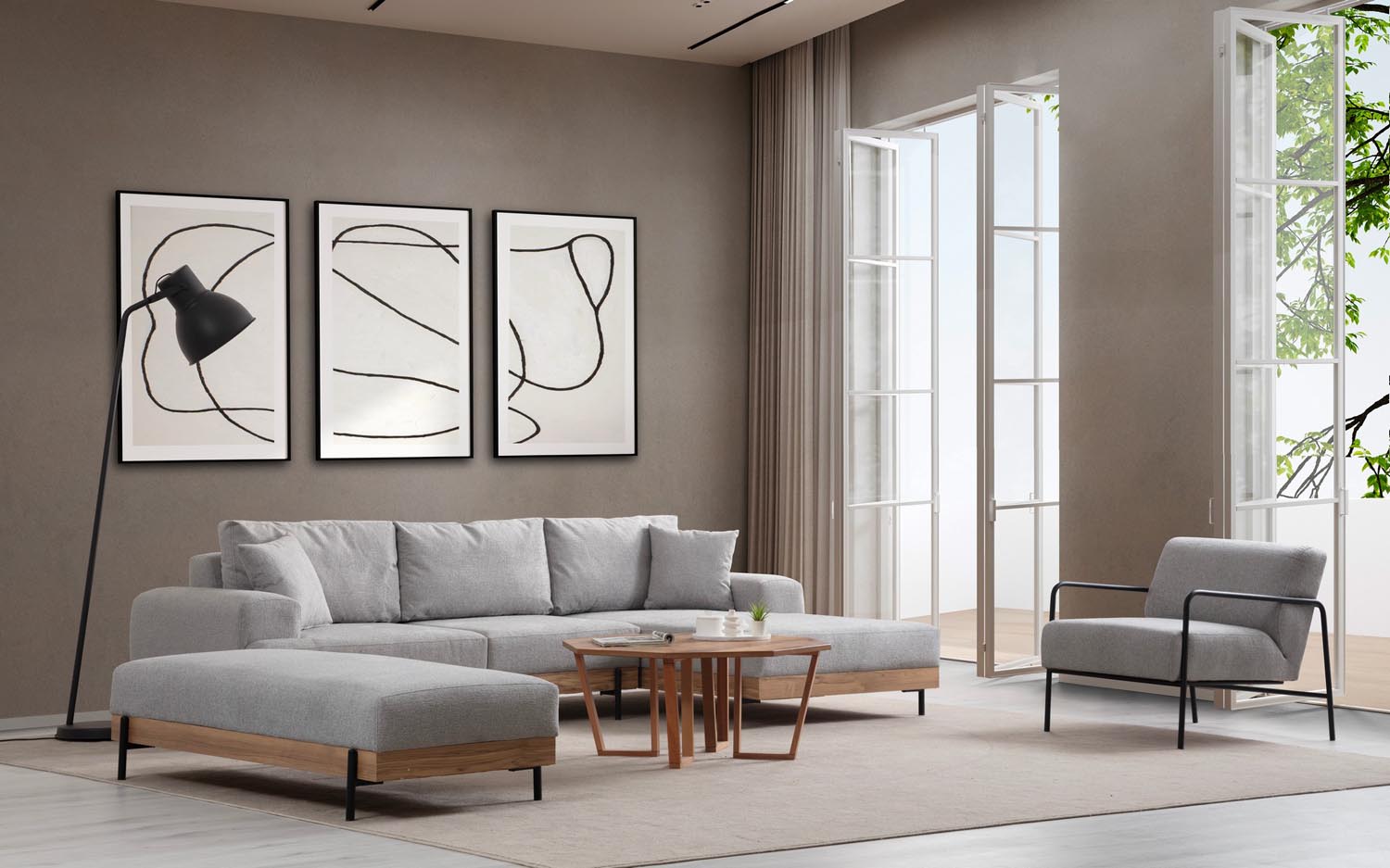 Eti Oak Right - Grey in Grau präsentiert im Onlineshop von KAQTU Design AG. Ecksofa ist von Atelier Del Sofa