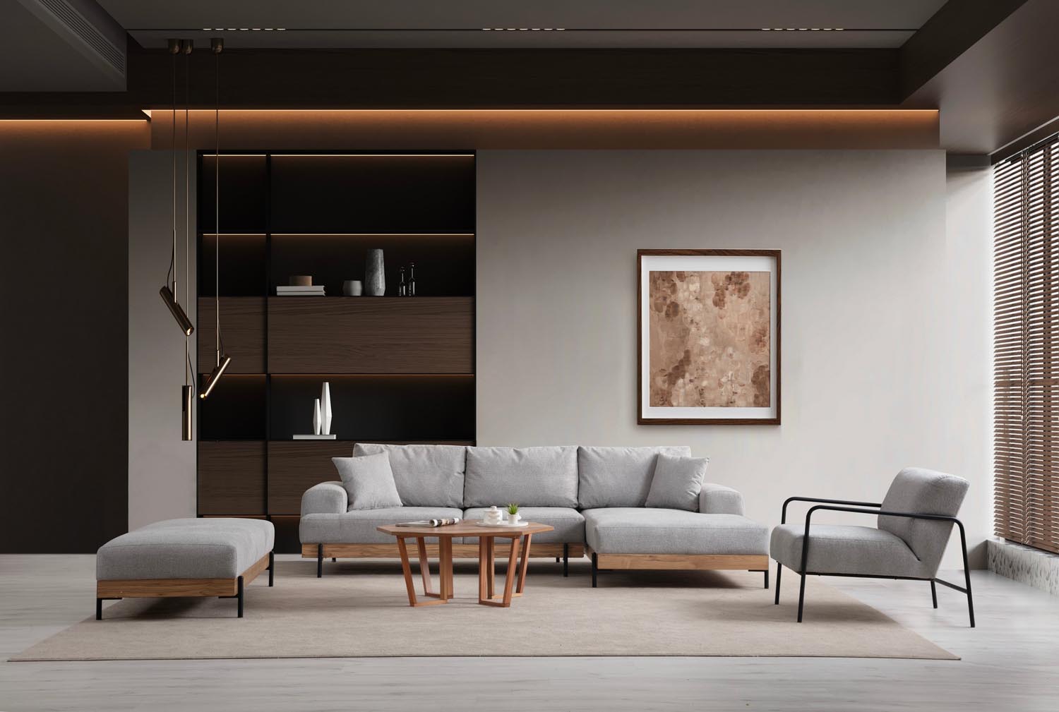 Eti Oak Right - Grey in Grau präsentiert im Onlineshop von KAQTU Design AG. Ecksofa ist von Atelier Del Sofa