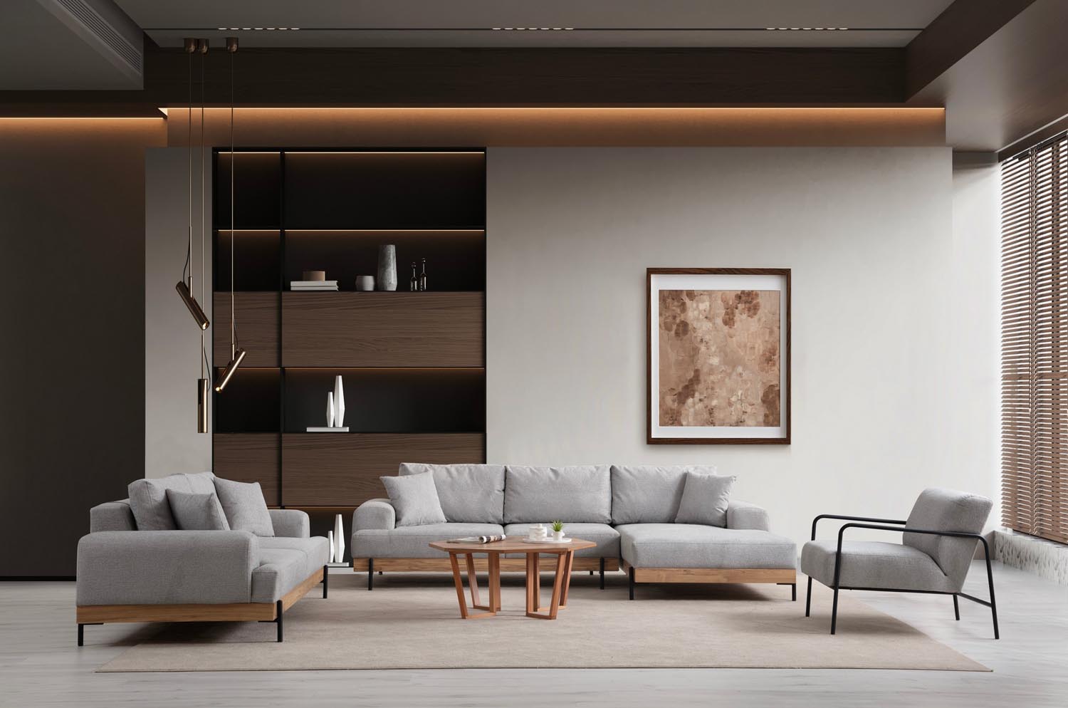 Eti Oak Right - Grey in Grau präsentiert im Onlineshop von KAQTU Design AG. Ecksofa ist von Atelier Del Sofa