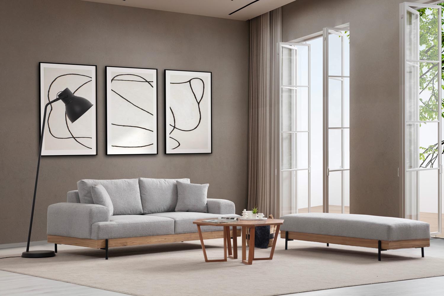 Eti Oak Pouffe - Grey in Grau präsentiert im Onlineshop von KAQTU Design AG. Pouf ist von Atelier Del Sofa