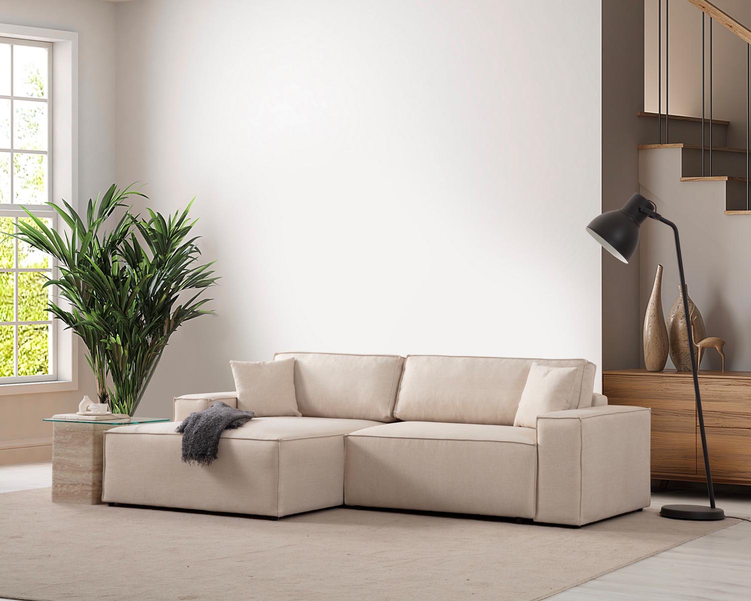 Pırlo Corner Left - Ecru in Ecru präsentiert im Onlineshop von KAQTU Design AG. Bettsofa ist von Atelier Del Sofa