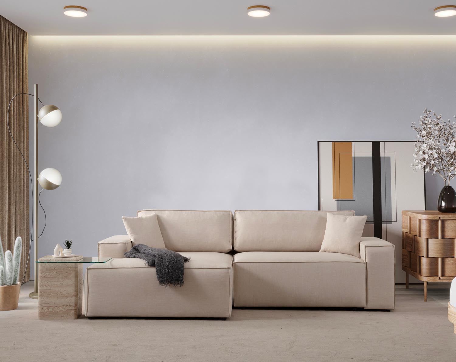 Pırlo Corner Left - Ecru in Ecru präsentiert im Onlineshop von KAQTU Design AG. Bettsofa ist von Atelier Del Sofa