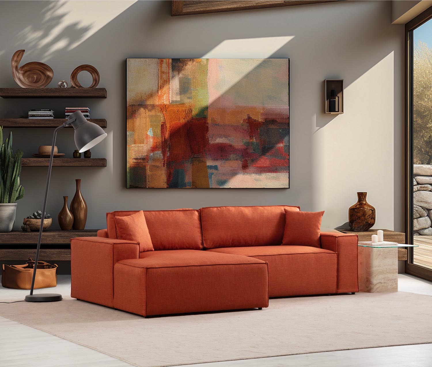 Pırlo Corner Left - Orange in Orange präsentiert im Onlineshop von KAQTU Design AG. Bettsofa ist von Atelier Del Sofa