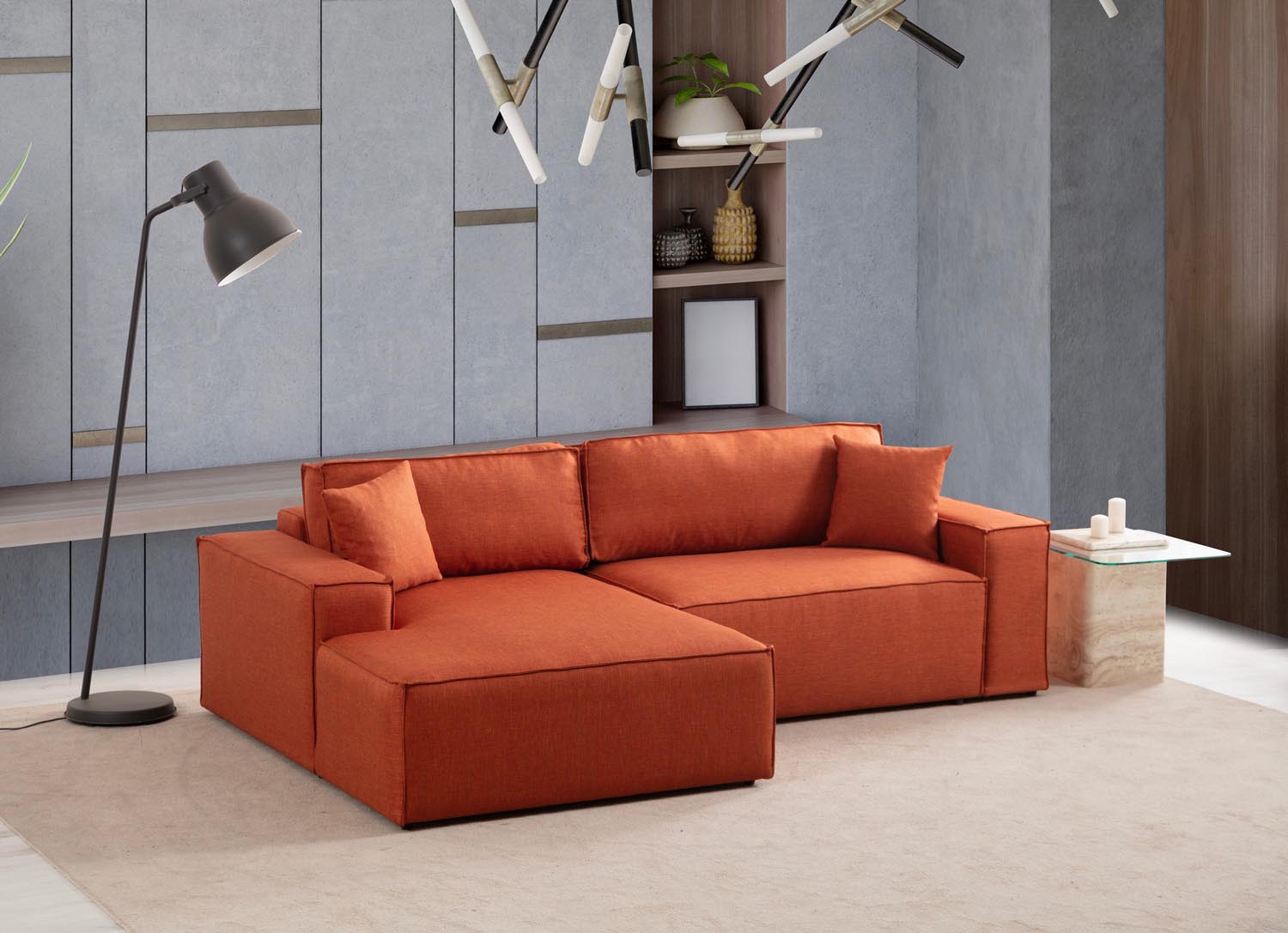Pırlo Corner Left - Orange in Orange präsentiert im Onlineshop von KAQTU Design AG. Bettsofa ist von Atelier Del Sofa