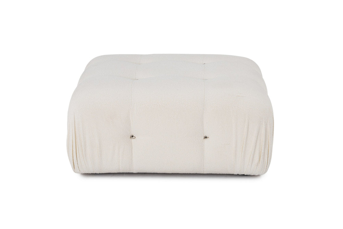Weisser runder Pouf Bubble Tuffet von Atelier Del Sofa mit Polyesterbezug, Buchenholzgestell und schwarzen Kunststoffbeinen, 95x45 cm.