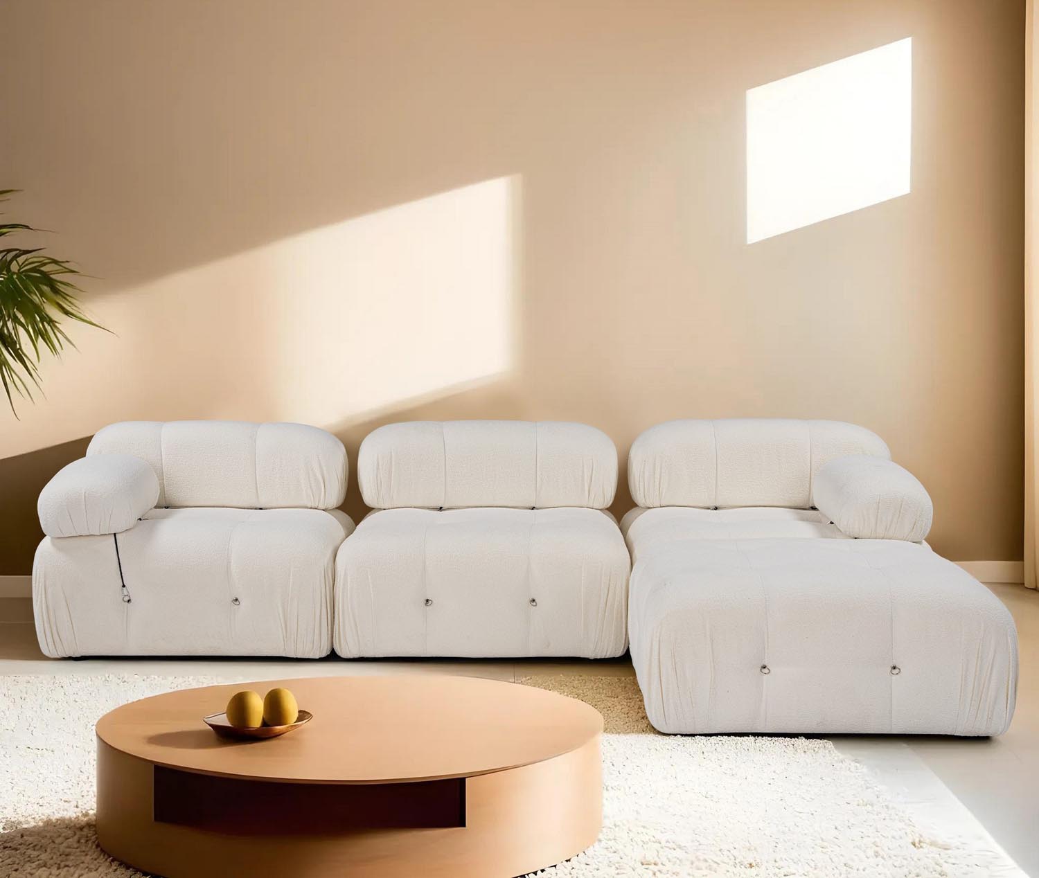 Bubble Beige L1-O1-1R-PUF in Weiss präsentiert im Onlineshop von KAQTU Design AG. Ecksofa ist von Atelier Del Sofa