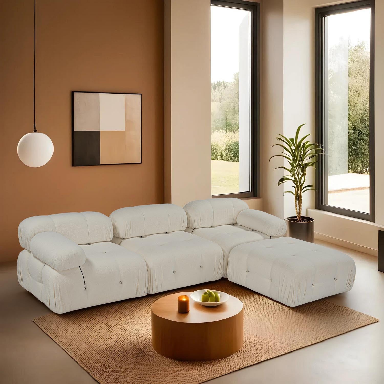 Bubble Beige L1-O1-1R-PUF in Weiss präsentiert im Onlineshop von KAQTU Design AG. Ecksofa ist von Atelier Del Sofa